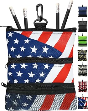 FINGER TEN Golf Pouch Bag with 4 Golf Pencil Set | Stylish Pattern Design, Secure Zippered Valuables Pocket, Clip Hook for Golf Bag Attachment, Compact Storage Bags