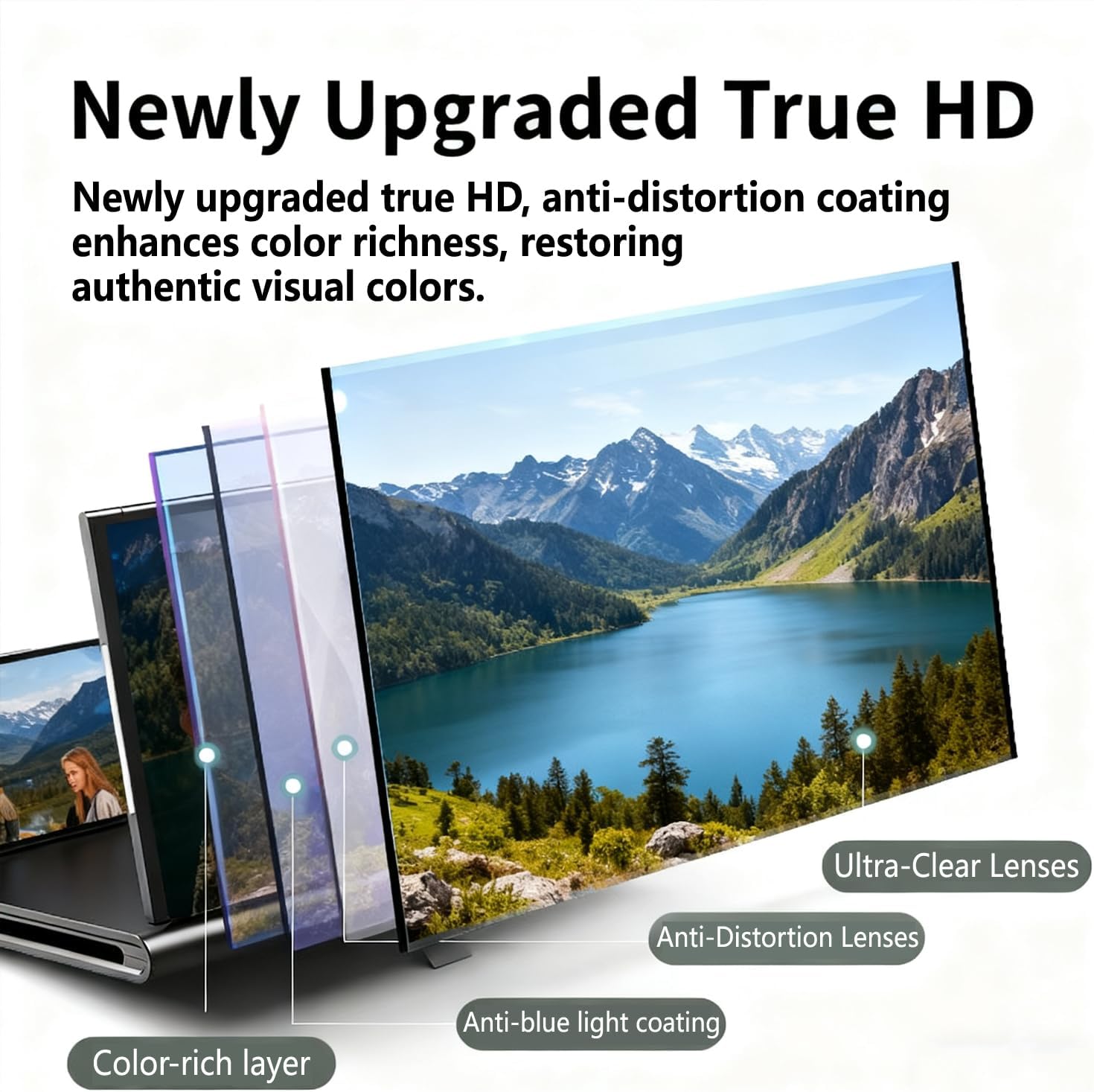 2026 New 14'' Phone Screen Magnifier - Blue Light Eye Protection Pull-Out Design with Remote Control, Dual Horizontal/Vertical Use (Black)