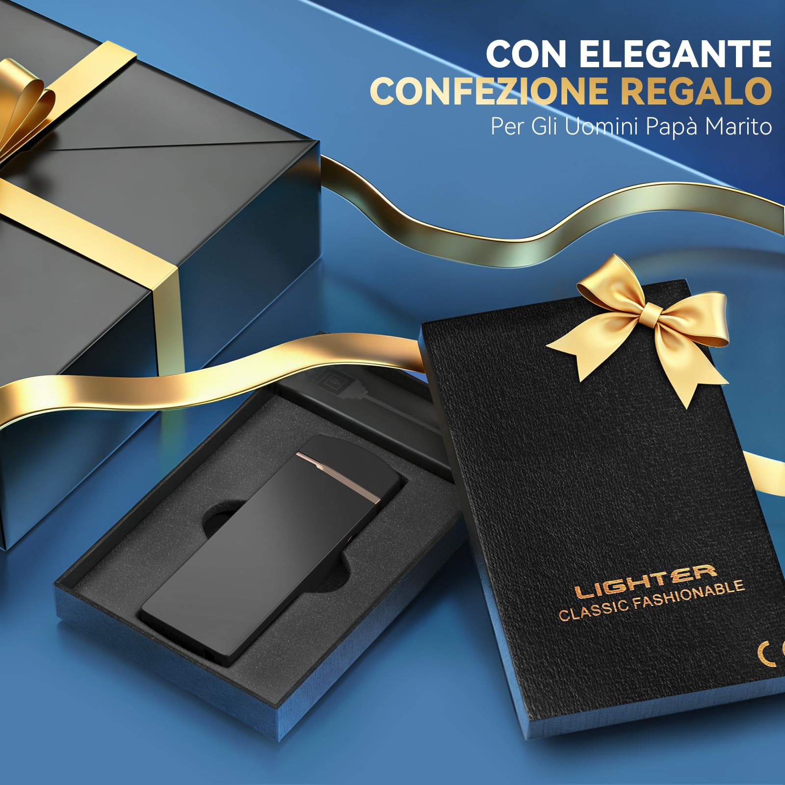 Coquimbo Regalo Uomo, Accendino Elettrico Accendino USB Ricaricabile Antivento Accendino per Candele Cucina Barbecue e Campeggio, Regalo Compleanno/Anniversario per Lui/Lei (Nero)
