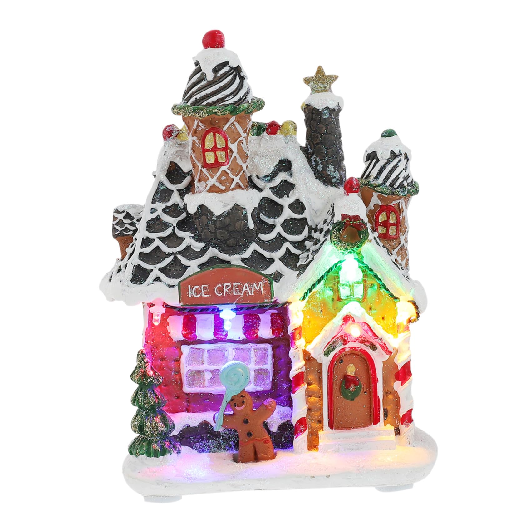Adorno Navideño Casa Luminosa de Resina Luz LED para Escritorio y Oficina Adorno Navideño Acabado Diseño Detallado
