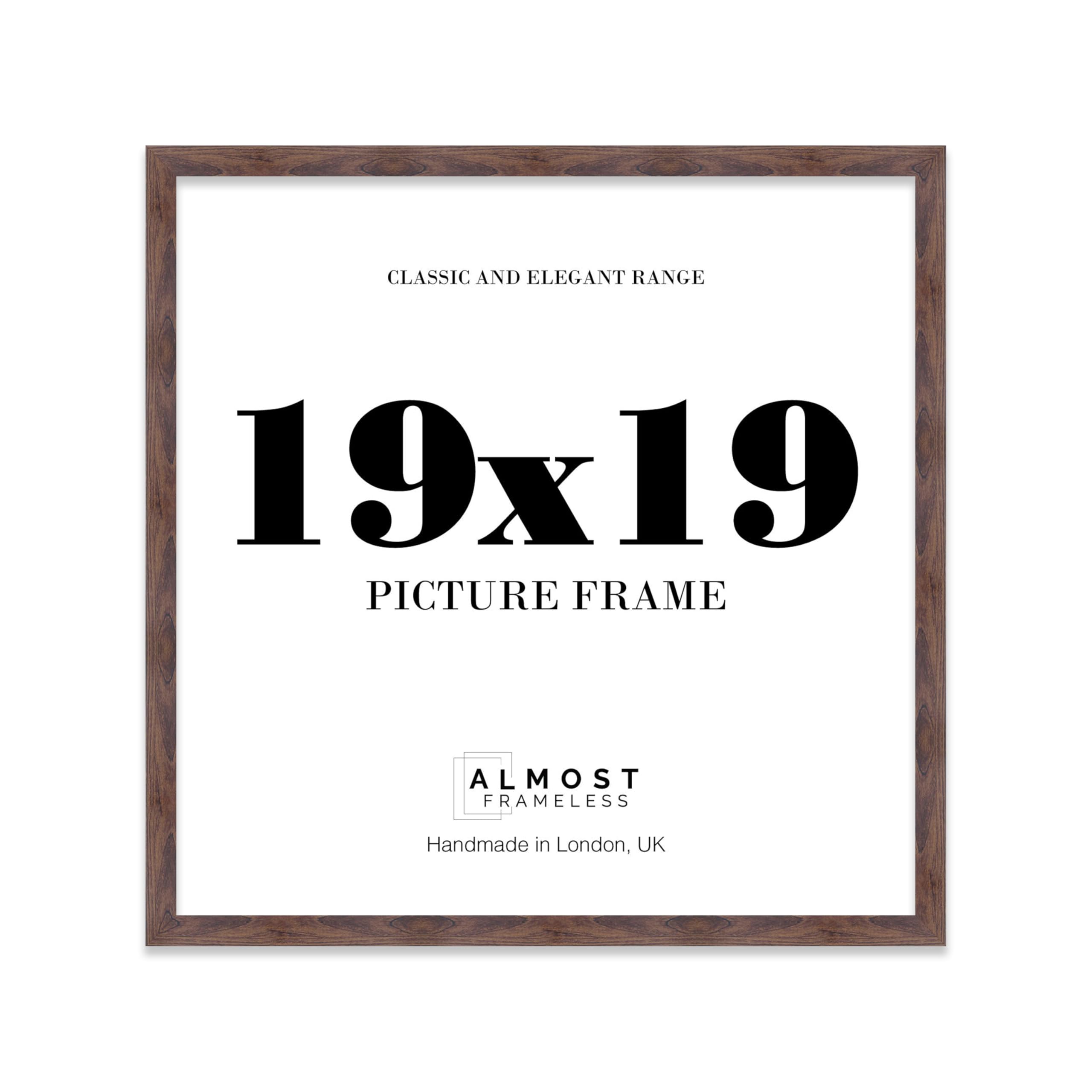 19x19 Walnut Picture Frame for Square Photos, Posters, Prints & Artwork, (10.2 x 10.2cm) Wall Display Moderrn Style Photo Frame for Home, Office, Gallery Wall, 1 Pack