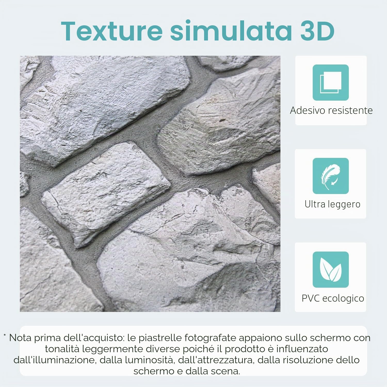 Commomy Pannelli da Parete 3D Finta Pietra Decorazione di Pareti Interne, 10 Pezzi, 30 x 30 cm, Pannelli Murali 3D in PVC Pannelli Adesivi per Pareti Autoadesivi Impermeabili