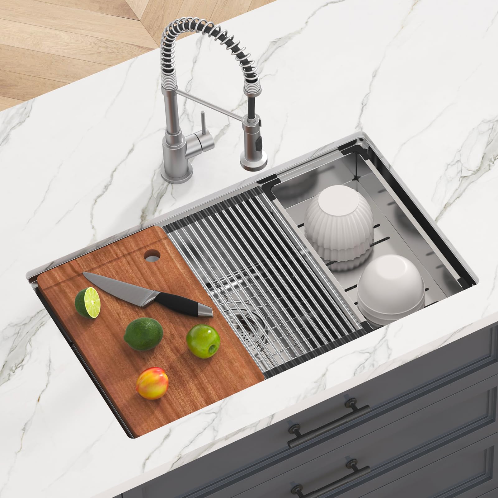 VEVOR Kitchen Sink, 304 Stainless Steel Drop-In Sinks, Undermount Single Bowl Basin with Ledge and Accessories, Household Dishwasher Sinks for Workstation, RV, Prep Kitchen, and Bar Sink, 30 inch