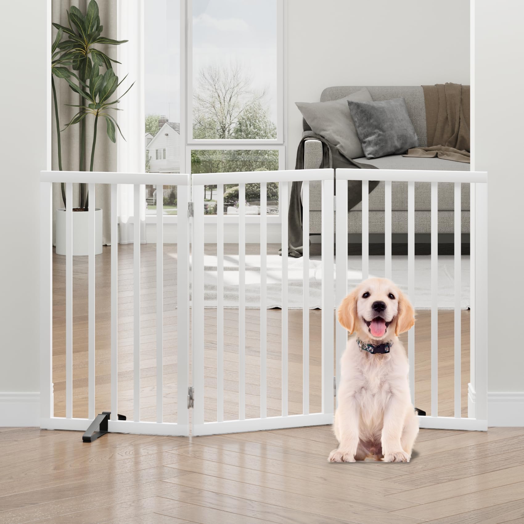 Hundegitter, hohe, freistehende Hundegitter für Türen, 3 Paneele, Weiß