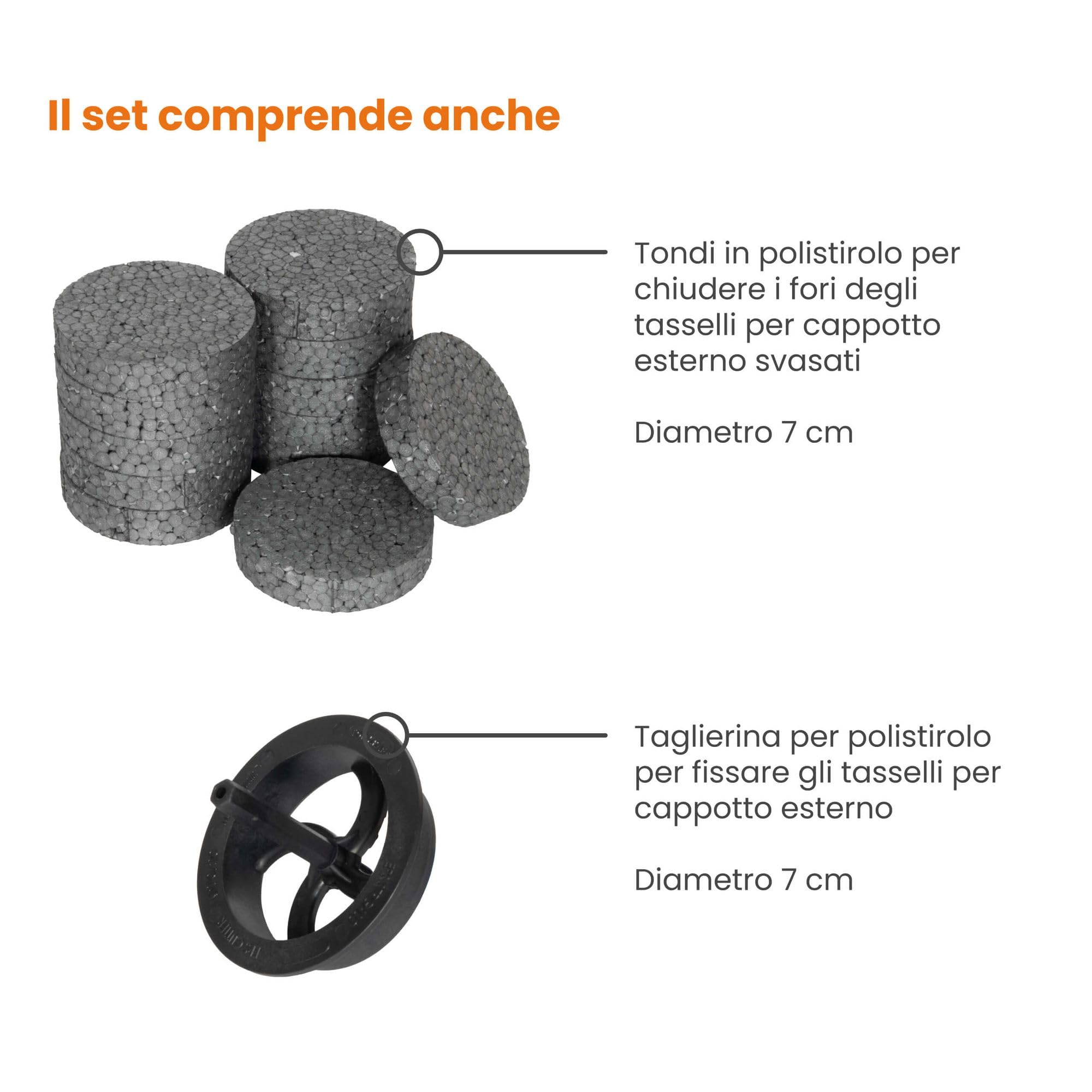 PROTEKTOR 100x Tasselli a vite per isolante, premontati Ø8 x 180mm | Tassello cappotto termico incl. 200 rondelle + 1 fresa per isolamento facciata con vite in acciaio zincato
