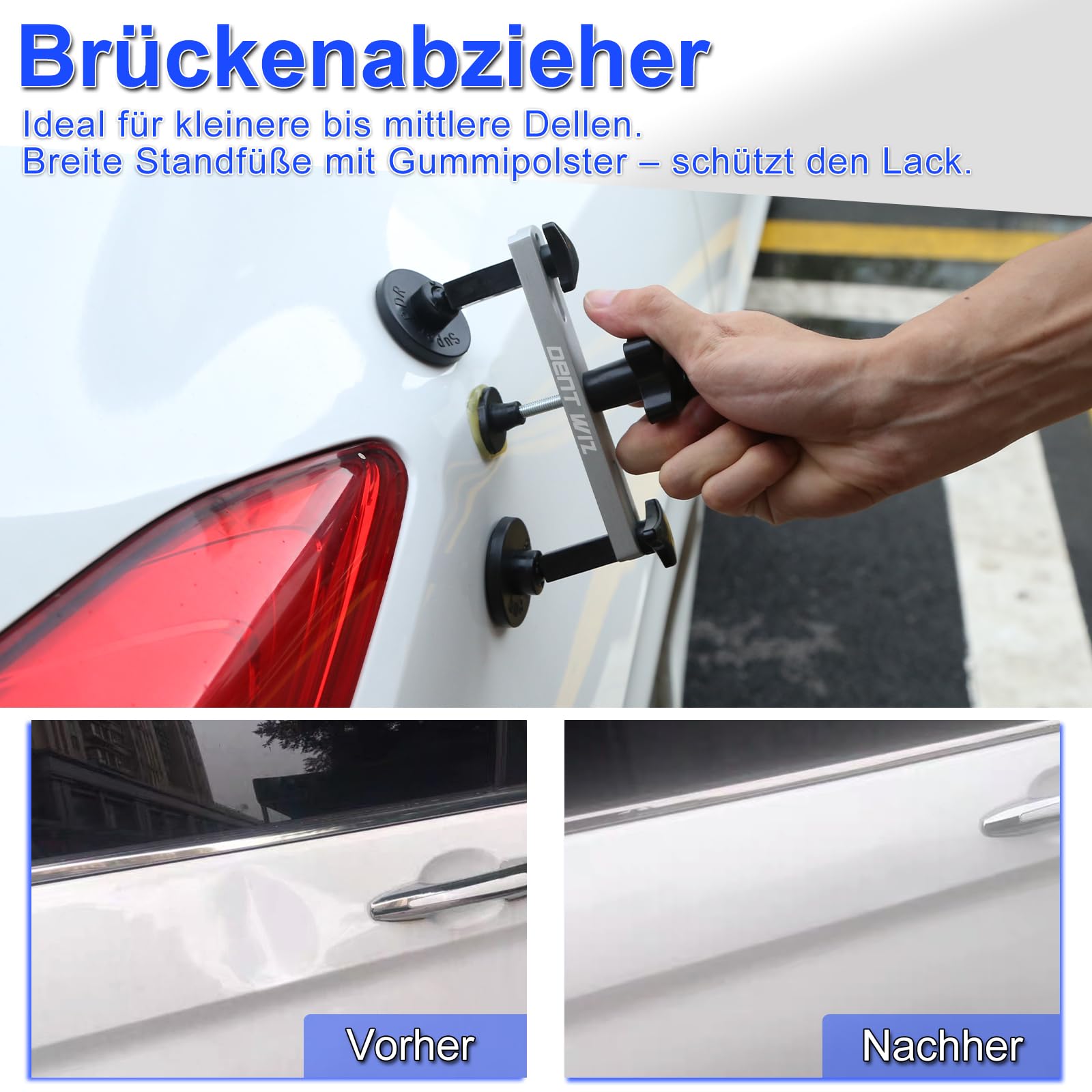 Dellen Reparaturset Auto, Ausbeulwerkzeug mit PDR Stangen, LED PDR Lampe Verstellbar, 2-in-1 T-Griff Abzieher, Leichter Beulenheber & Brückenzieher für Hagelschäden und Beulen