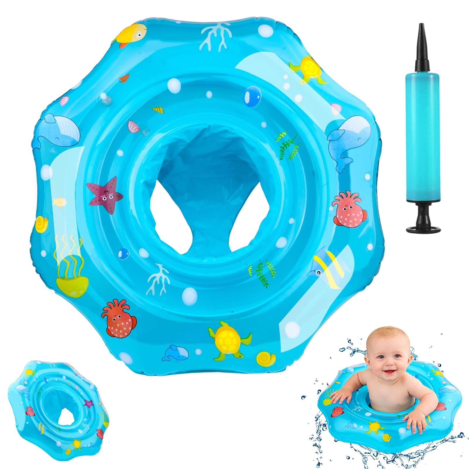 Baby Swimming Float, Inflatable Baby Float with Safety Seat, Air Pump, PVC Material, Bath Water Activities and Swimming Training for Age 6-36 Months Toddler Kids