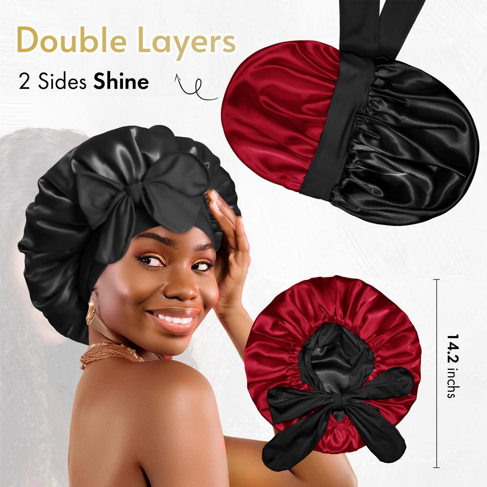 BONNET QUEEN Silk Bonnet Reversible for Sleeping for Curly Hair Double Layer Sided Satin Bonnet for Women & Men - Image 3