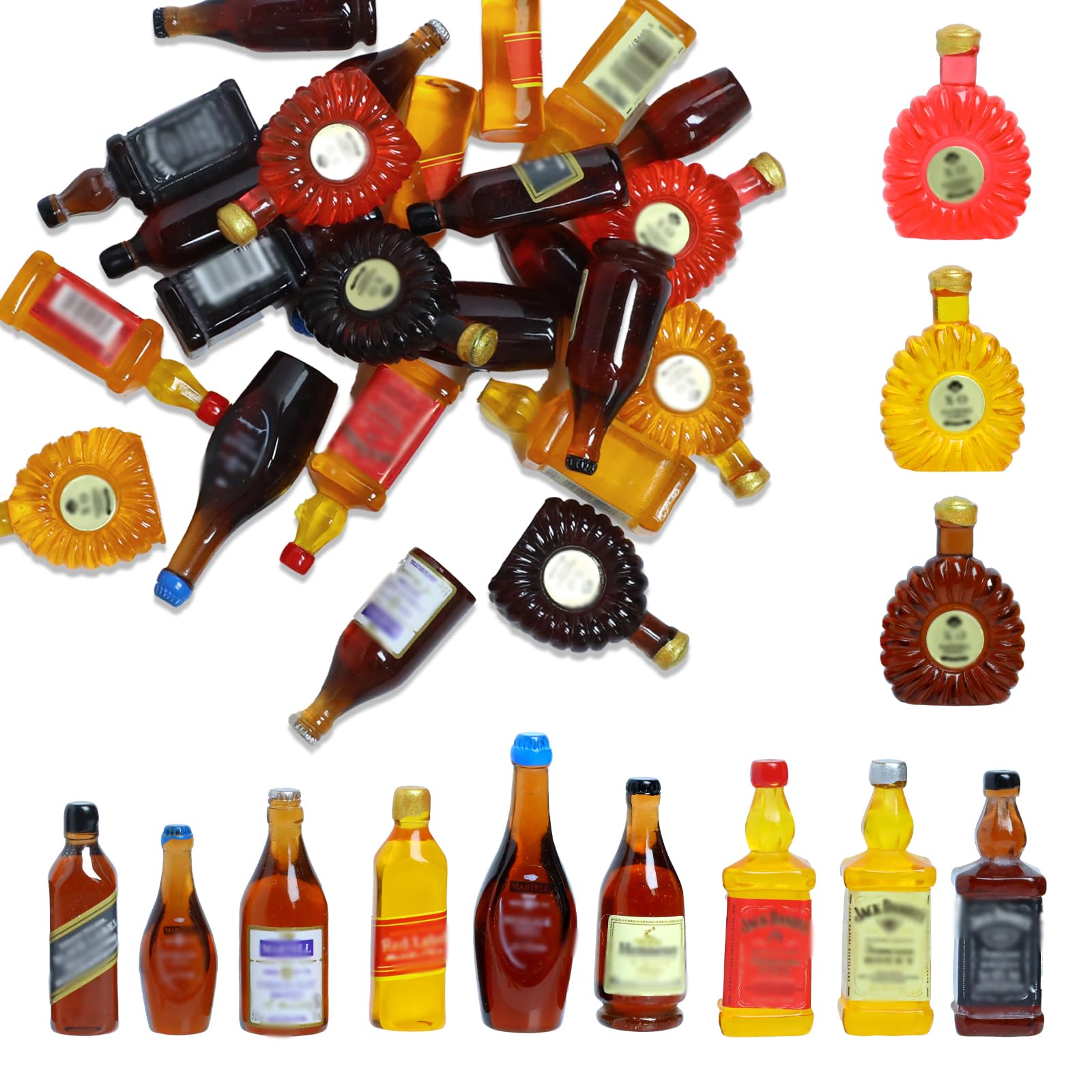 Pueine 24PCS Dollhouse Miniature Bottles, Realistic Decorative Mini Bottles for DIY Craft & Mini Scene Decoration