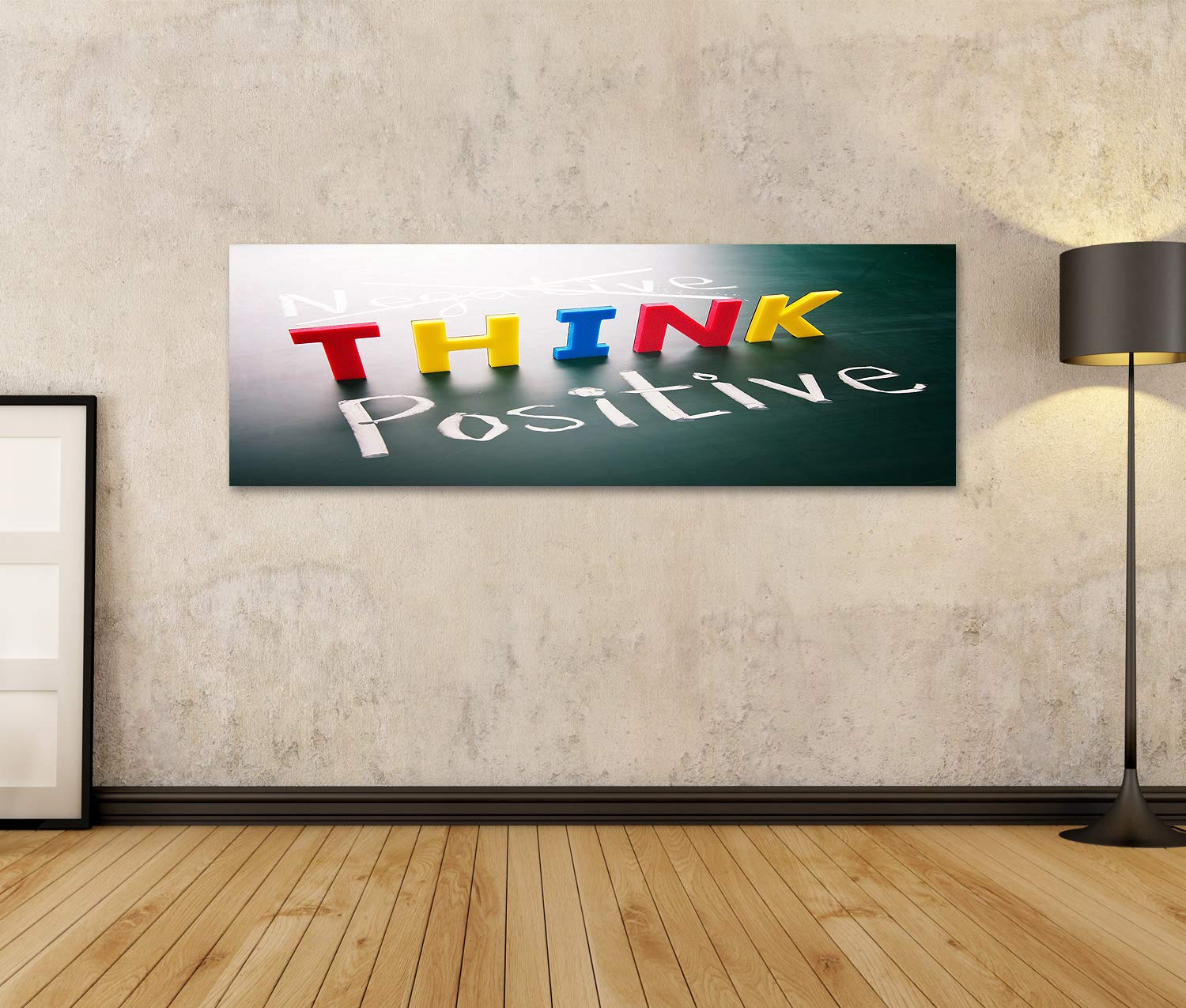 Quadro moderno Pensare positivo pensare, parole colorate, non negative positive sulla lavagna Stampa su tela - Quadro x poltrone salotto cucina mobili ufficio casa - fotografica formato XXL