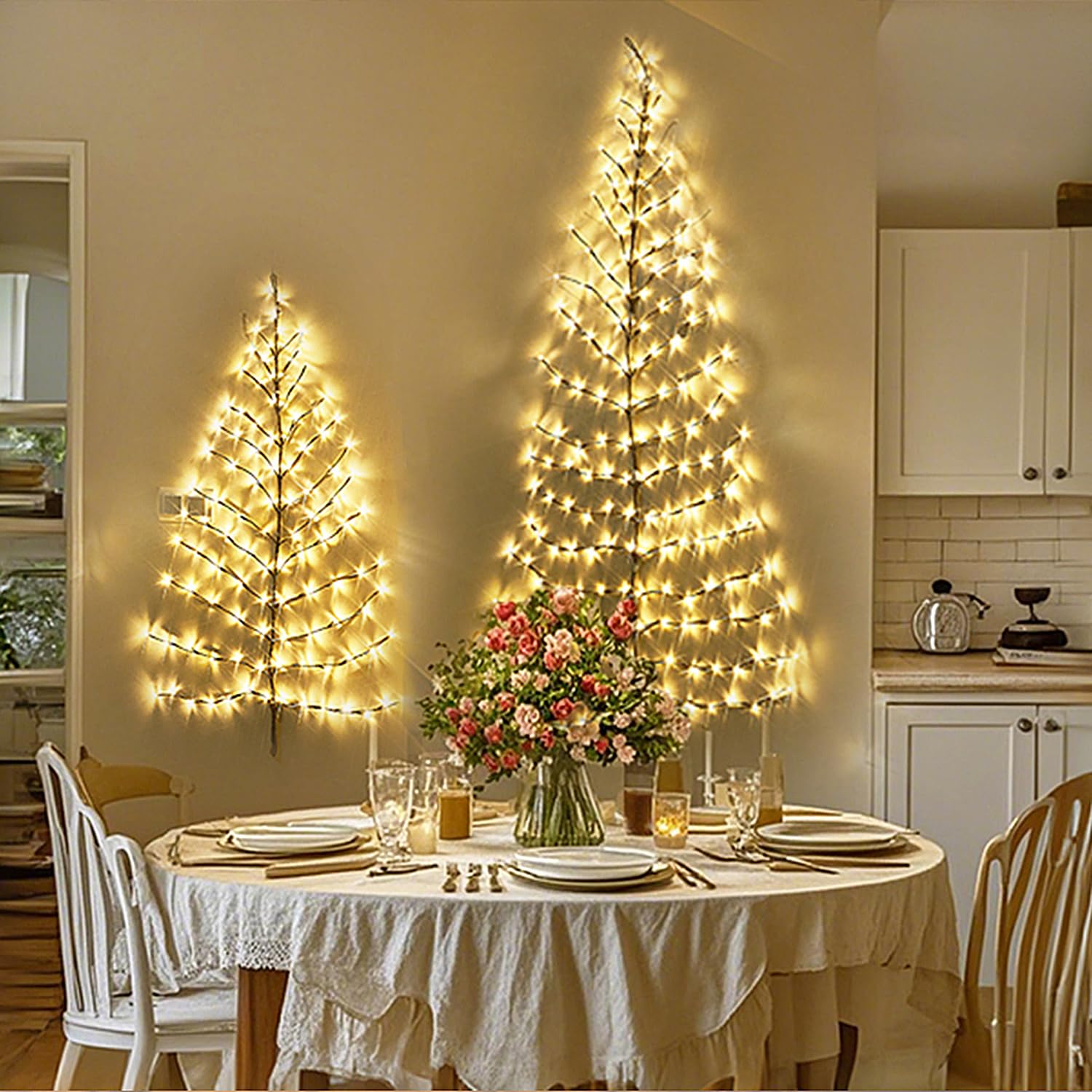 BAOLITVINE Albero di Natale illuminato da parete, 1,8 m, 180 luci per la decorazione domestica, albero artificiale, luci di salice per Natale, decorazione interna ed esterna