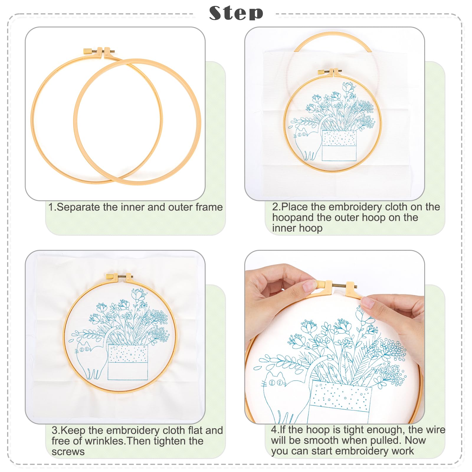 Kit Ricamo Per Principianti 3 Pezzi - Gatto E Motivi Floreali Con Punto Croce - Foto 12