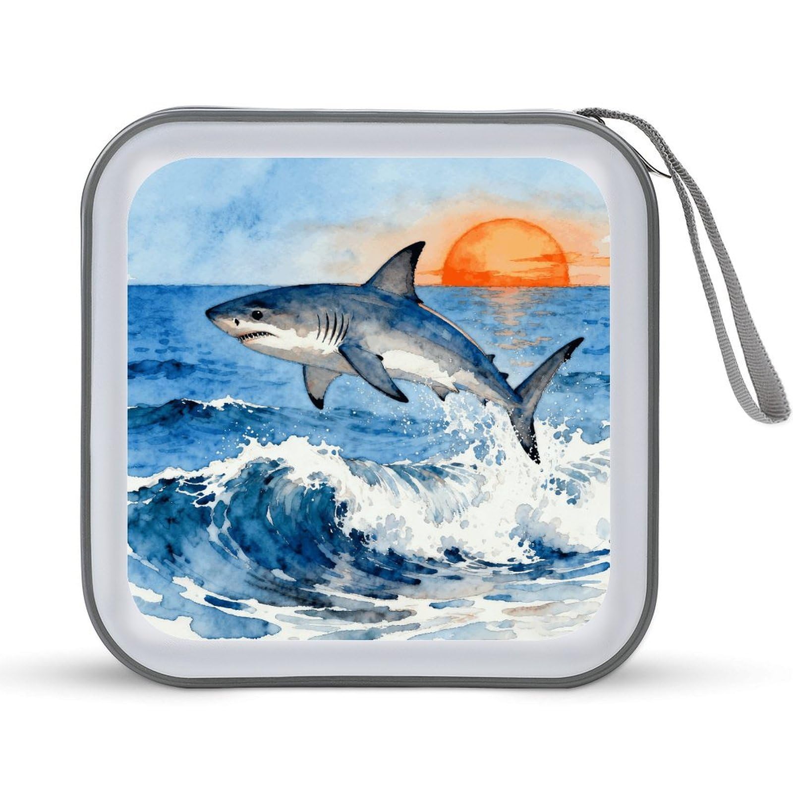 VstaDank Shark Design CD Case, Portable CD Sleeve Zipper-Style CD/DVD Wallet, Anti-Scratch CD Storage Pouch, Plastic CD Case for CDs, DVDs, Blu-rays, Vinyl Records