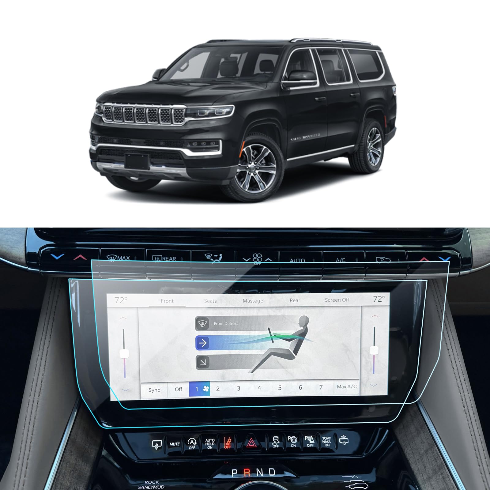 2PCS Car Screen Protector for 2024 2025 2023 2022 Grand Wagoneer Accessories Front Row Under-Navigation AC Nano Touchscreen Protector Film HD Clear Bubble Free