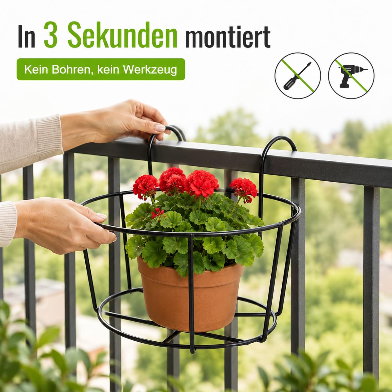 HEMOTON 2 Stücke Blumentopf Halterung Metall Blumentopfhalter Geländer Pflanzgefäße Balkongeländer Pflanzkörbe Regal Hängende Blumenregal Blumenkasten für Garten Balkon Terrasse Zaun 30cm