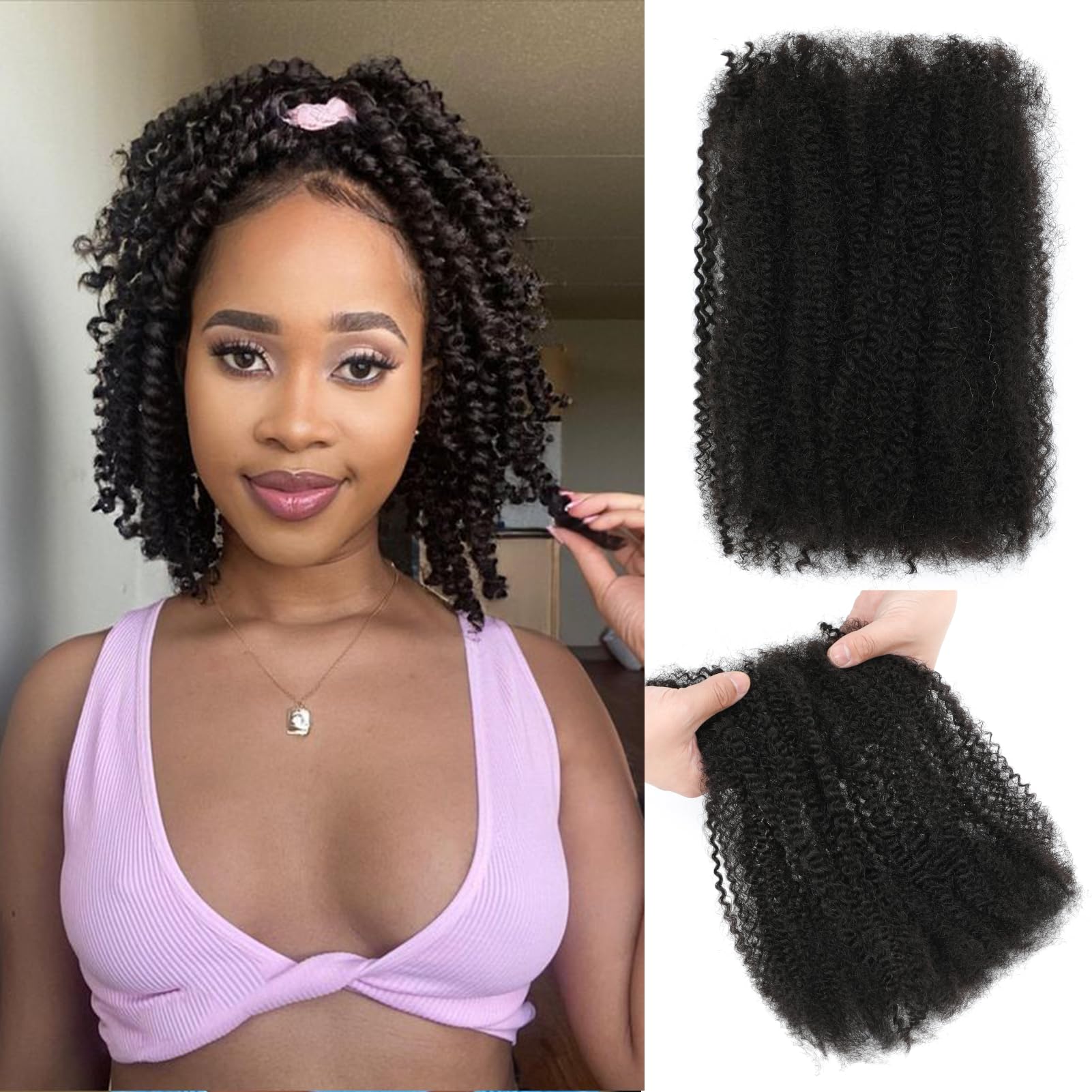 Geogroket Afro Kinkys Bulk Human Hair for Permanent Micro Locs/Twists/Braids/Repair 4C Afro Kinky Curly Bulk Human Hair Can Dye and Bleach Natural