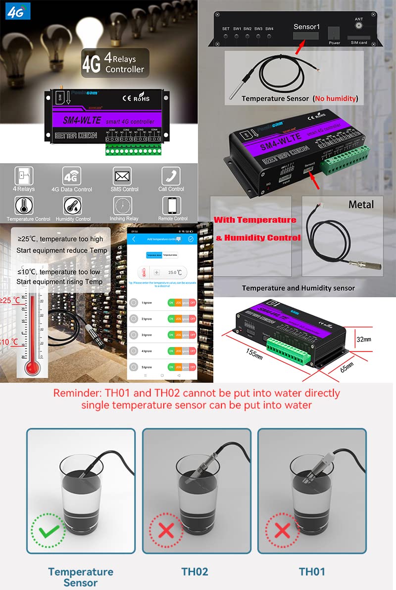 Módulo de control inteligente inalámbrico GSM 4G SM4-WLTE Full Netcom 4G 4G con mando a distancia de 4 vías para teléfono, alarma SMS, conexión de entrada, interruptor remoto inteligente