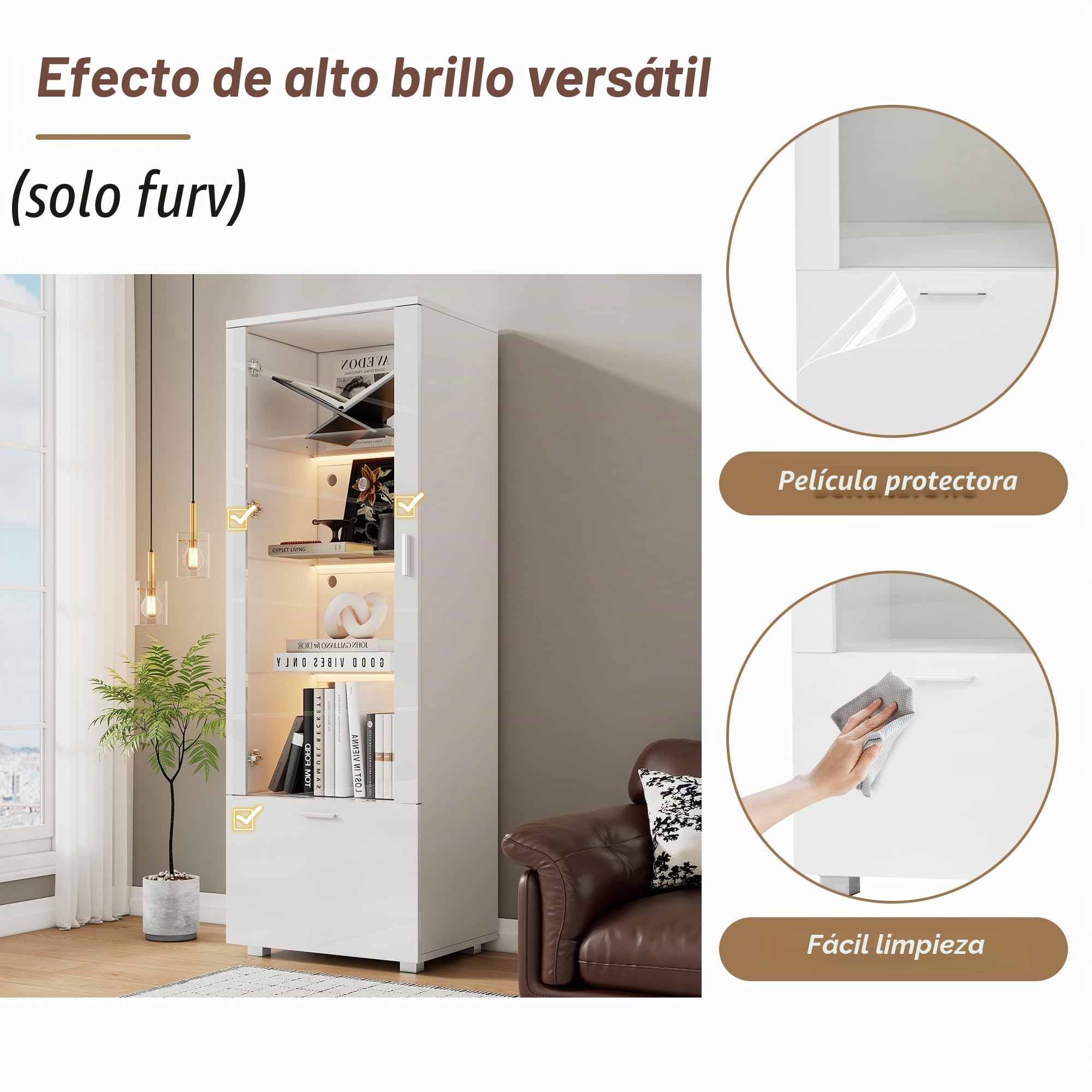 50 x 40 x 160 cm, vitrinas blancas brillantes con puerta acrílica, vitrina acrílica iluminada con LED, vitrinas para coleccionables, perfumerías, estanterías y vitrina acrílica con puertas
