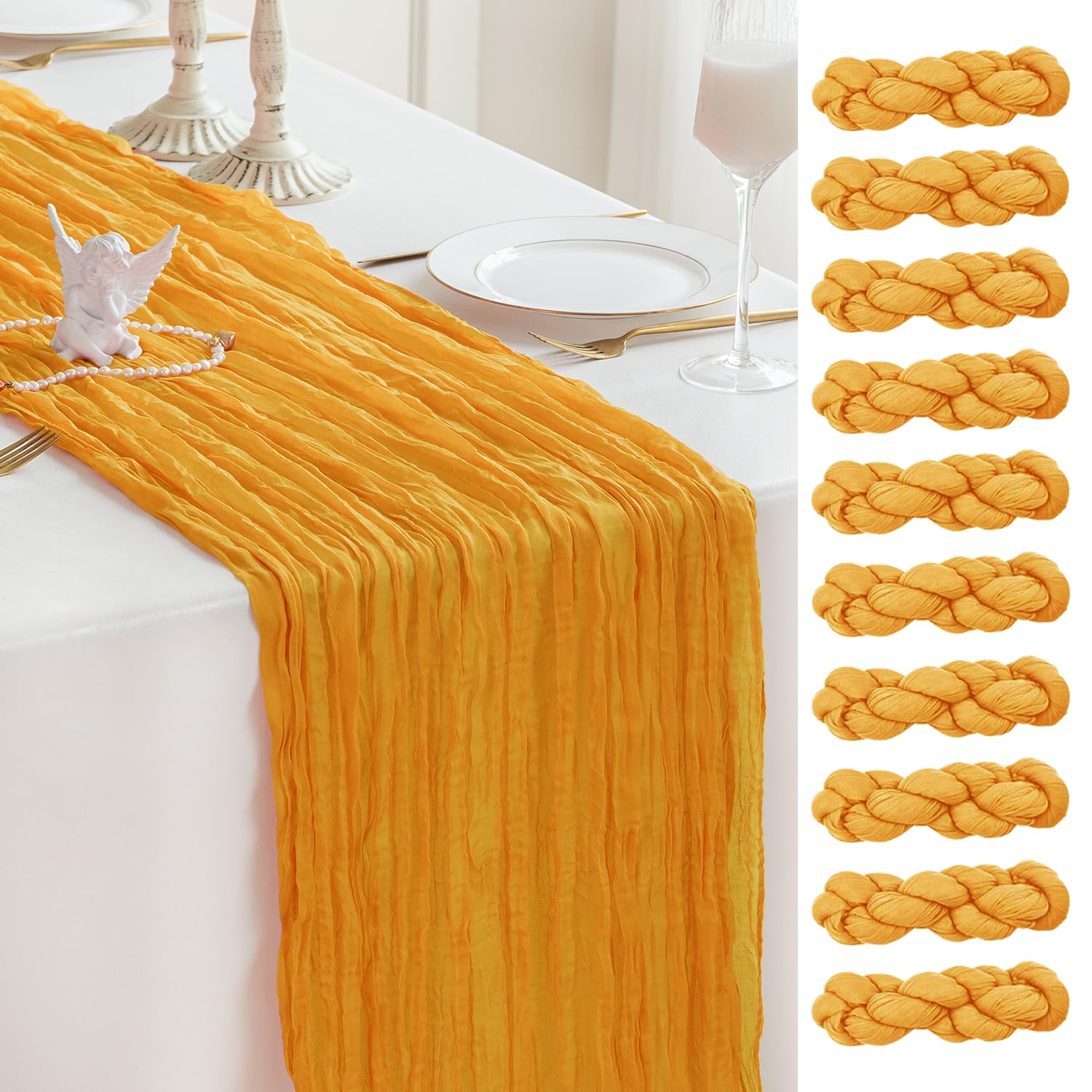 Sioloc Yellow Cheesecloth Table Runner Spring Decor 10ft Boho Gauze Cheese Cloth Runner for Easter Tea Wedding Party Baby Bridal Shower Engagement Garden Party — image 1