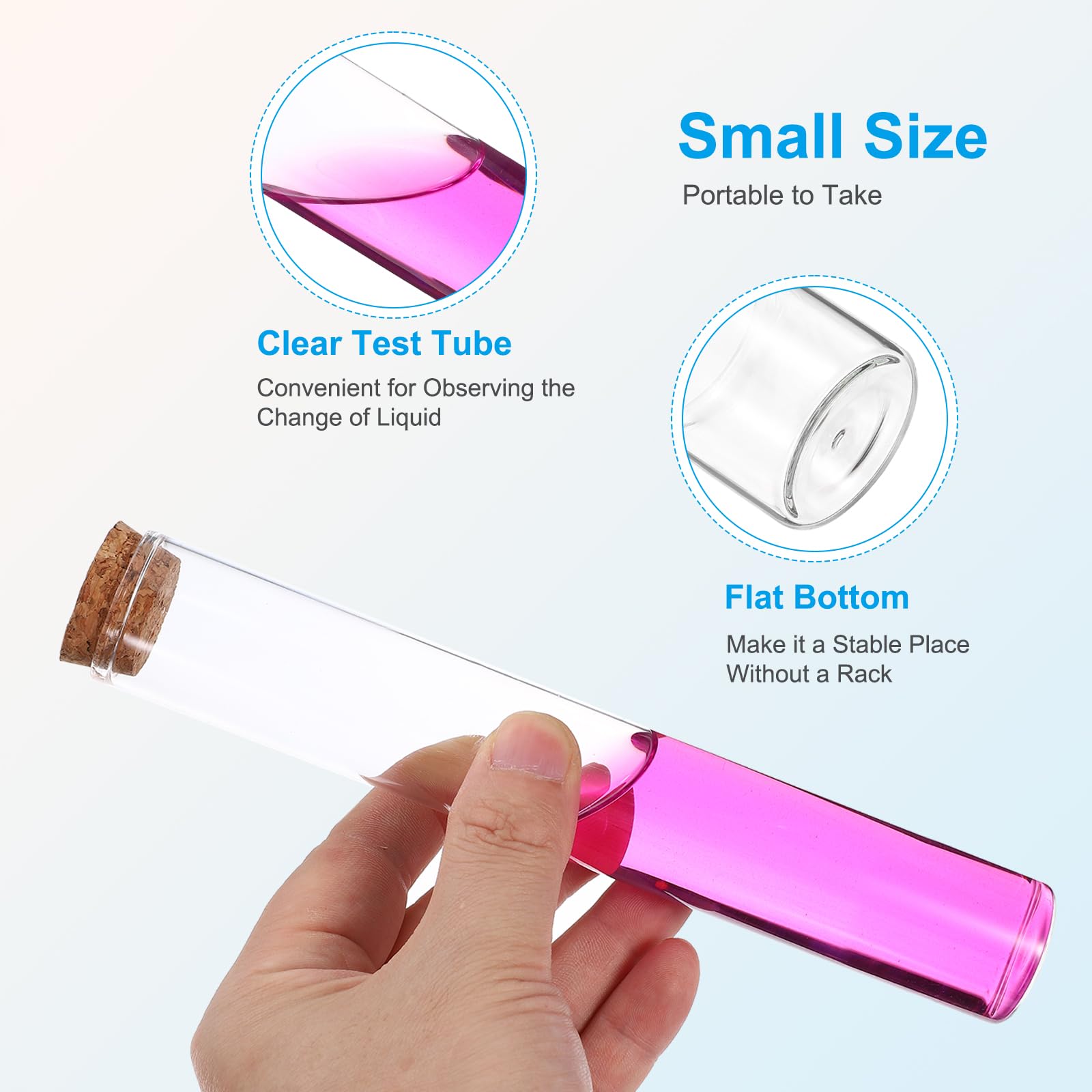PATIKIL Tubos de ensayo de 100 ml, 24 unidades, 7,09 x 1,18 cm, cristal transparente, fondo plano, tubo de ensayo, recipiente con tapón de corcho para perlas, fiestas, dulces, sales de baño