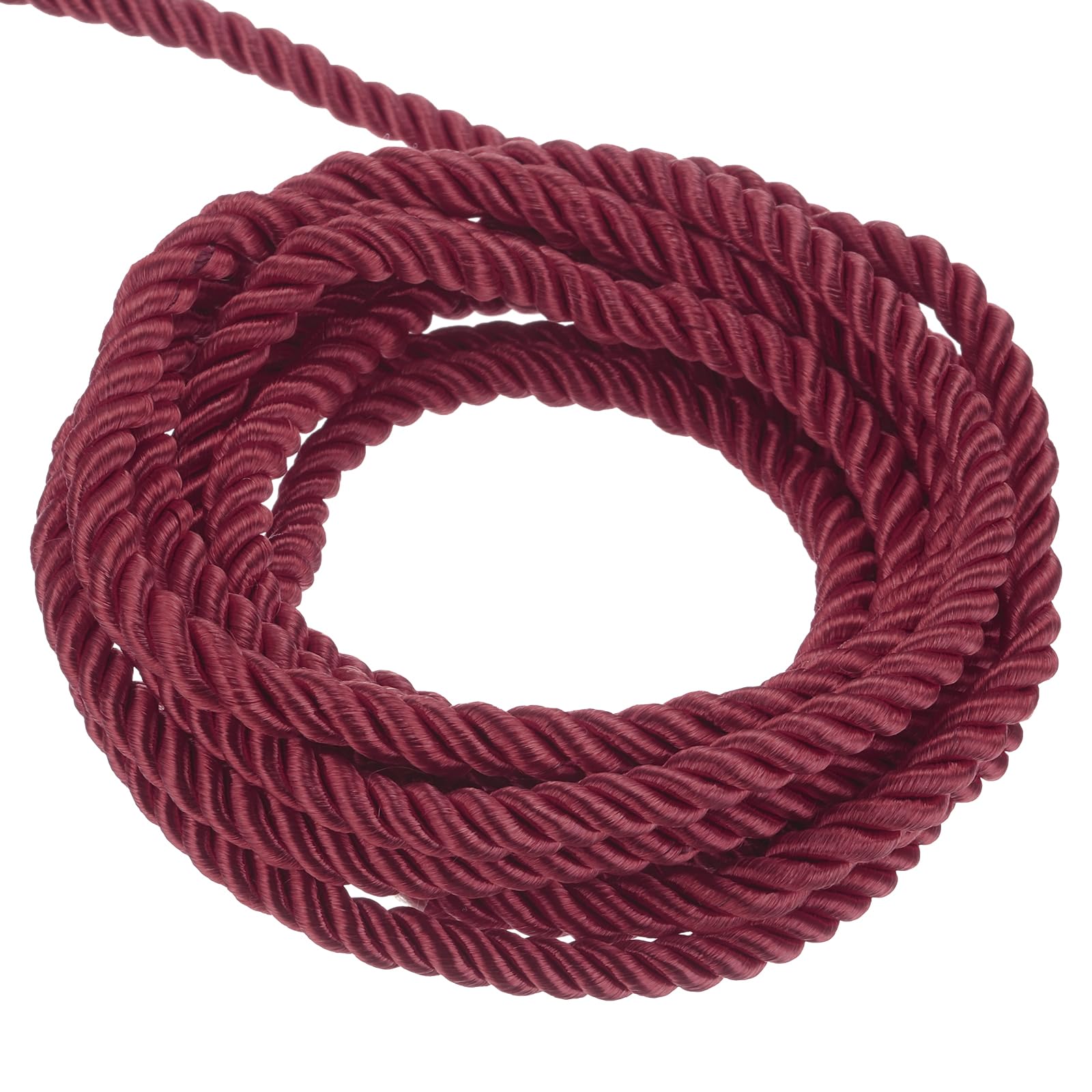 MECCANIXITY Twisted Cord Trim, 22 Yard 5mm 3-Ply Twine Braided Rope Shiny Thread String for Craft Gift Bag Curtain Christmas Decor, Wine Red- 20m