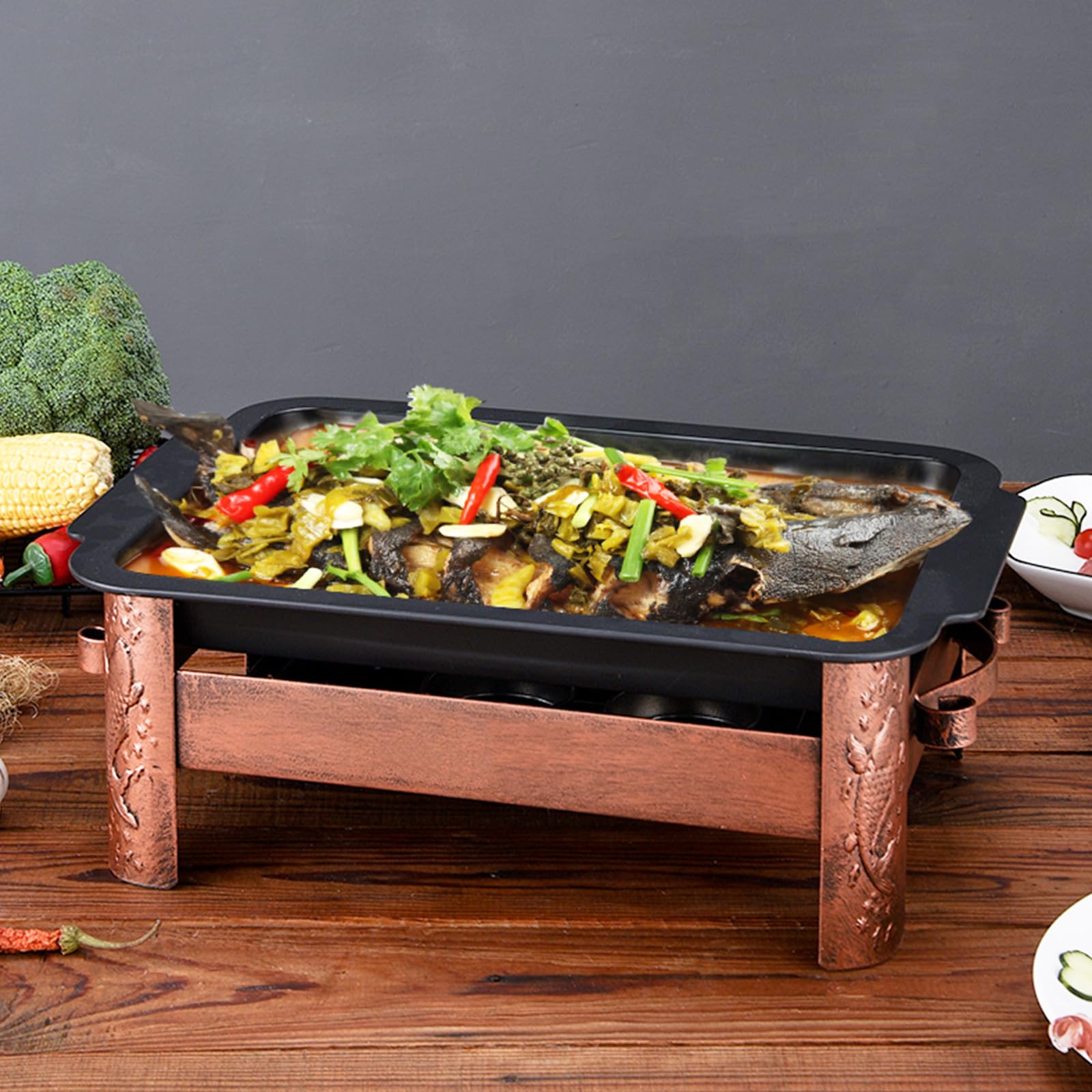Plaque de Cuisson en Fonte 40x30cm pour Barbecue, Poêle à Griller Anti-adhésive Four et Grillades