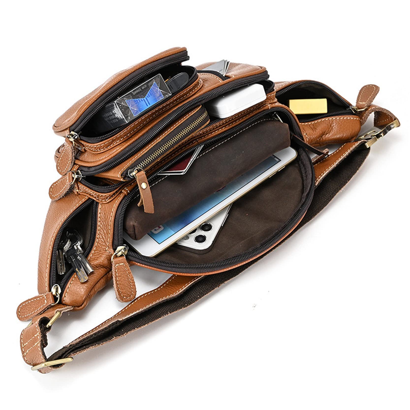 Stylisch Umhängetasche Bauchtasche Gürteltasche, Echtes Leder Taille Tasche for Mann Frauen Mode Fanny Pack Hüfte Bump Bag Telefonbeutel for Hund Walking Festival Wandern Radfahren Gürteltasche Reise