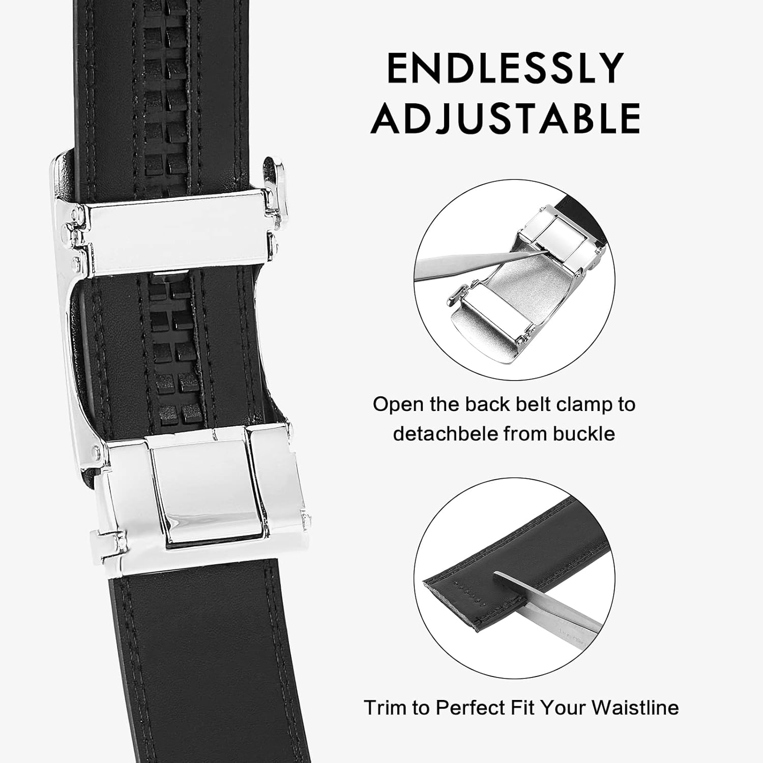 BOSTANTEN Mens Belt Leather Ratchet Belt For Men Dress and Casual with Adjustable Buckle, Trim to Fit - Image 3