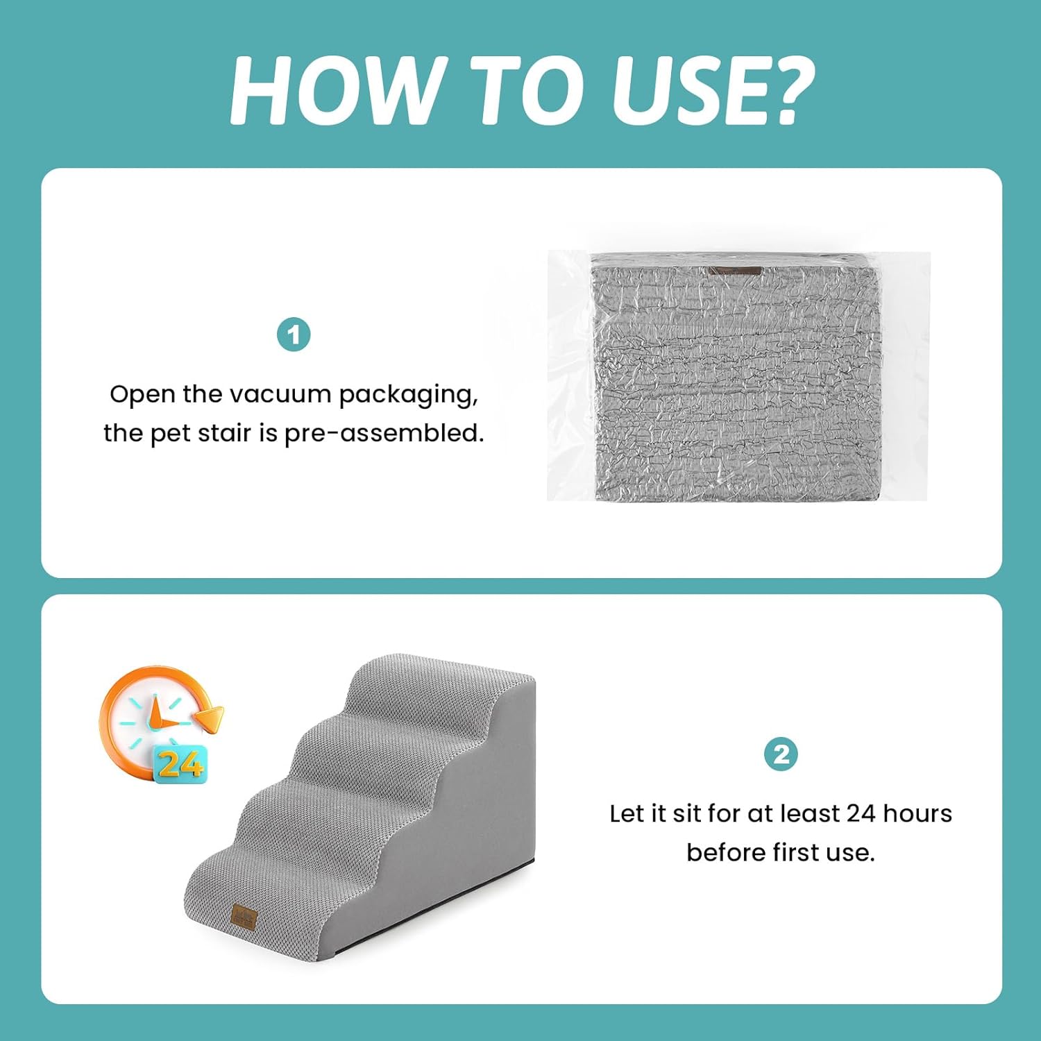 COZY KISS Dog Stairs for Small Dogs 15.7" H, 4-Step Sturdy Foam Dog Steps for Couch and Bed, Curved Pet Stairs for Puppy and Older Cat, Doggie Ladder with Washable Cover, 15.7x28.3x15.7 inch, Gray