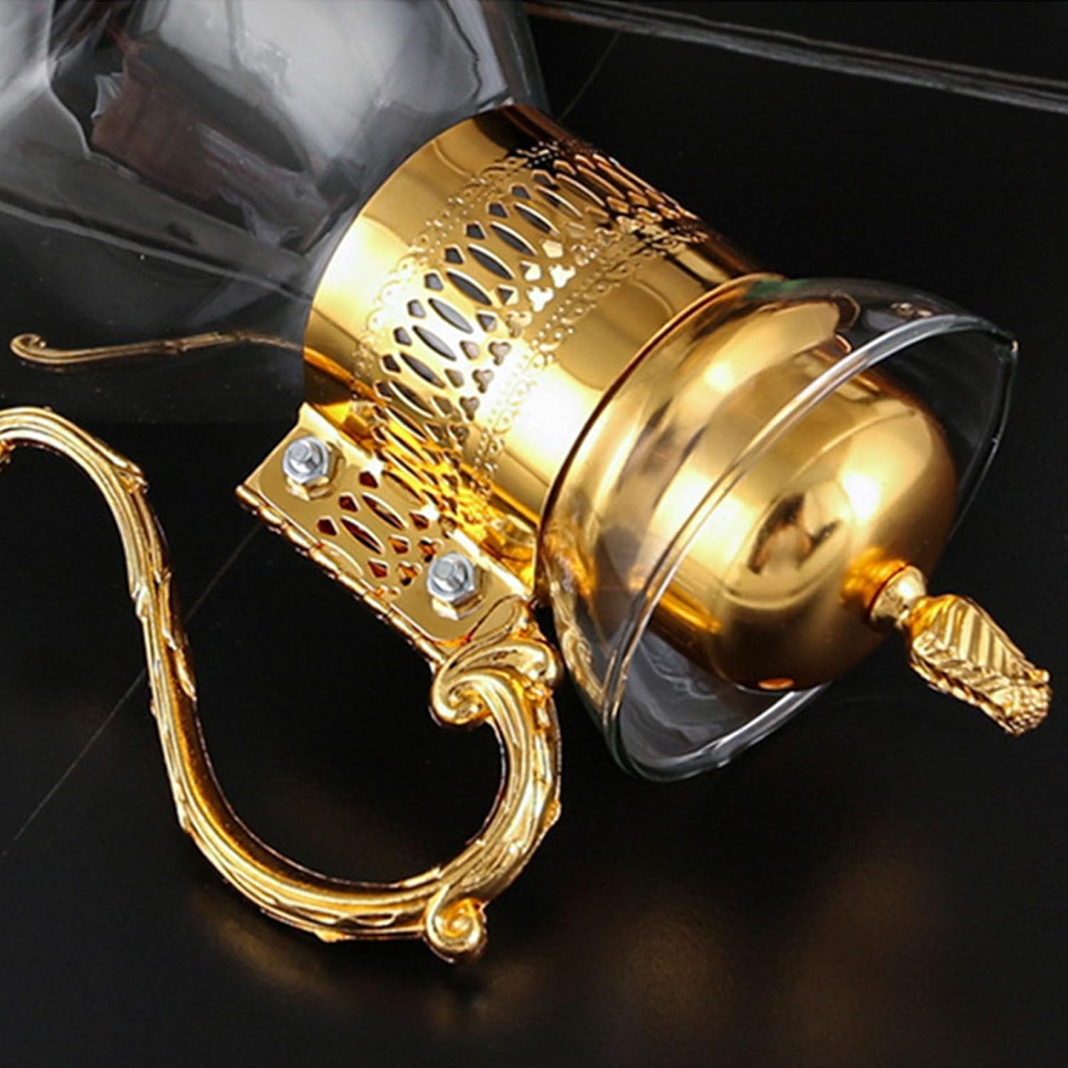 1 Set Coffee Pot Set, Vintage Glass Coffee Pot Set European Style Milk Pitcher Glass Coffee Kettle Arabic Serving Glass Teapot for Home Tea Party Wedding (Gold)