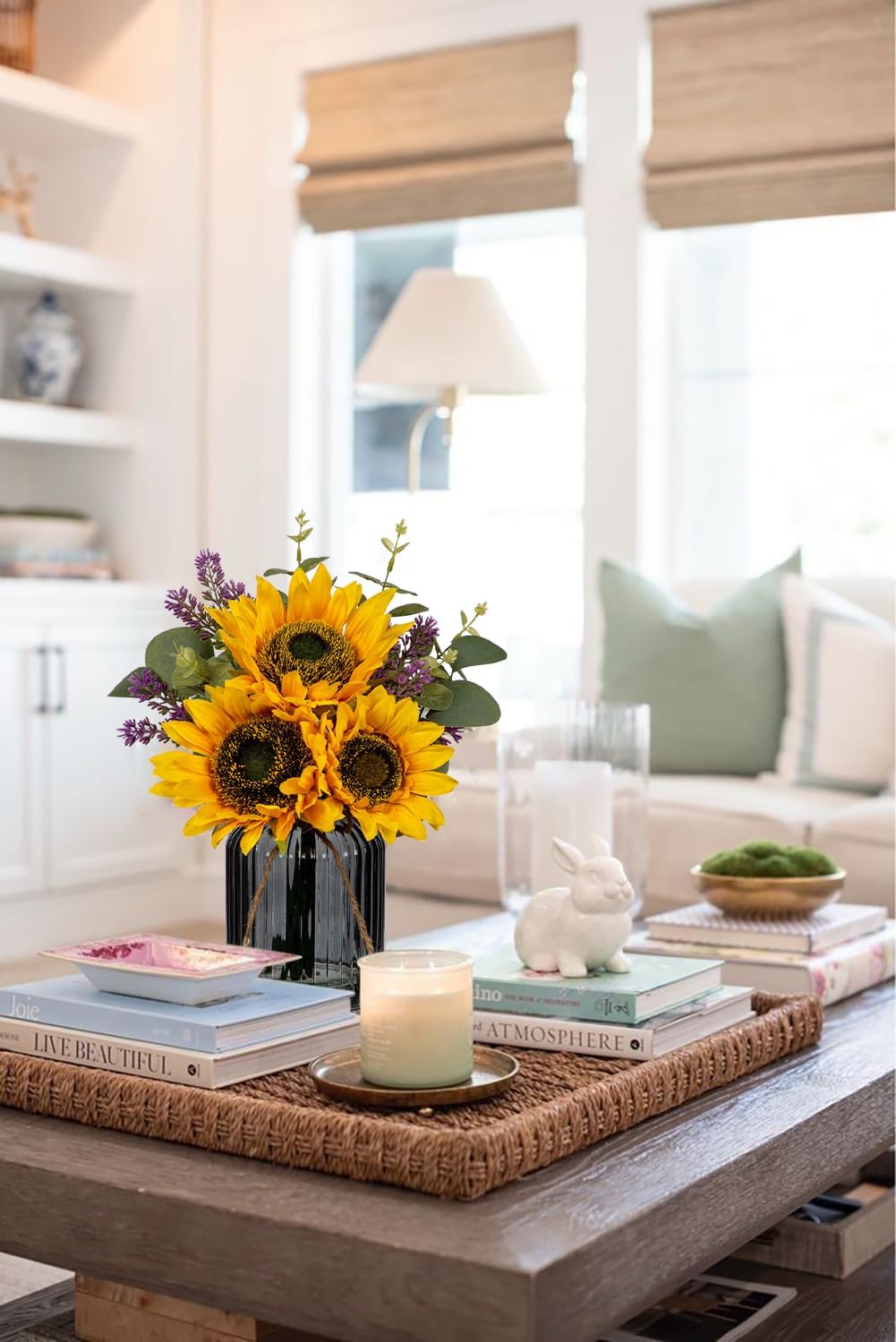 Oairse Fake Flowers in Vase, Sunflowers Artificial Flowers with Vase Sunflowers Centerpieces for Table Silk Flower Arrangement for Farmhouse Home Kitchen Bathroom Wedding Party Dining Room Decor - Image 5