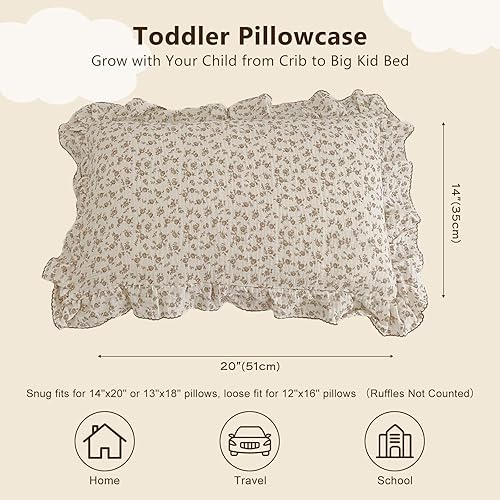 Miniatura 2 de BuLuTu Funda de almohada de muselina de algodón para niños pequeños con bonitas flores de camelia, almohada de viaje súper suave, funda de almohada