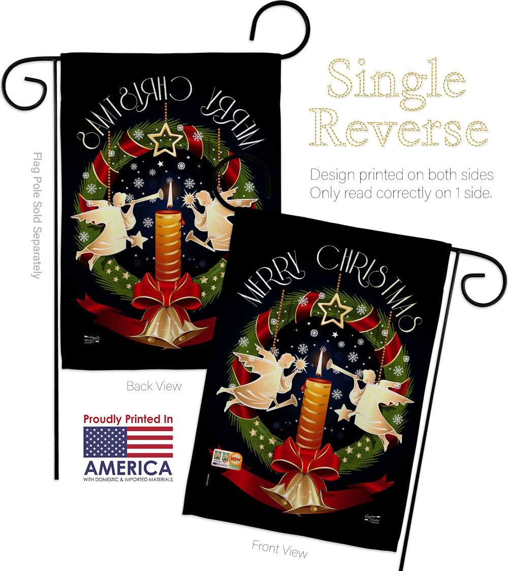 Angel Wreath Garden Flag Set Mailbox Hanger Wintertime Christmas Santa Marry Xmas Present Reindeer Season Snow Small Decorative Gift Yard House Banner Made In USA 13 X 18.5