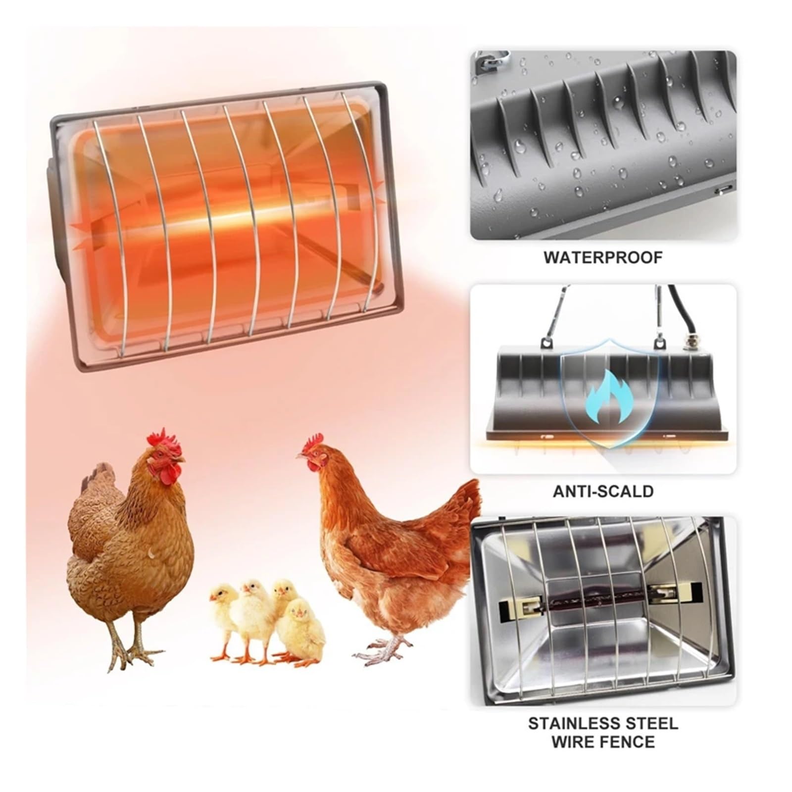 Lampada riscaldante for pollame 250W Temperatura costante Rettili Animali Lampade riscaldanti for pollai Attrezzature for l'allevamento di animali domestici