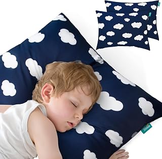 Biloban Toddler Pillow 14x19 Inch - Soft Skin-Friendly Kid Sleep Pillow for Ages 2-5, Nap Travel Body Support (Navy Cloud)