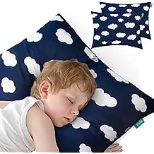 Biloban Toddler Pillow for Sleeping, Kid Pillow 14" x 19" for Small Travel Bed, Nap Pillows, Soft &amp; Skin-Friendly Small Pillows for Sleeping, Toddler Use Only, Age 2 to 5 (Navy Cloud)