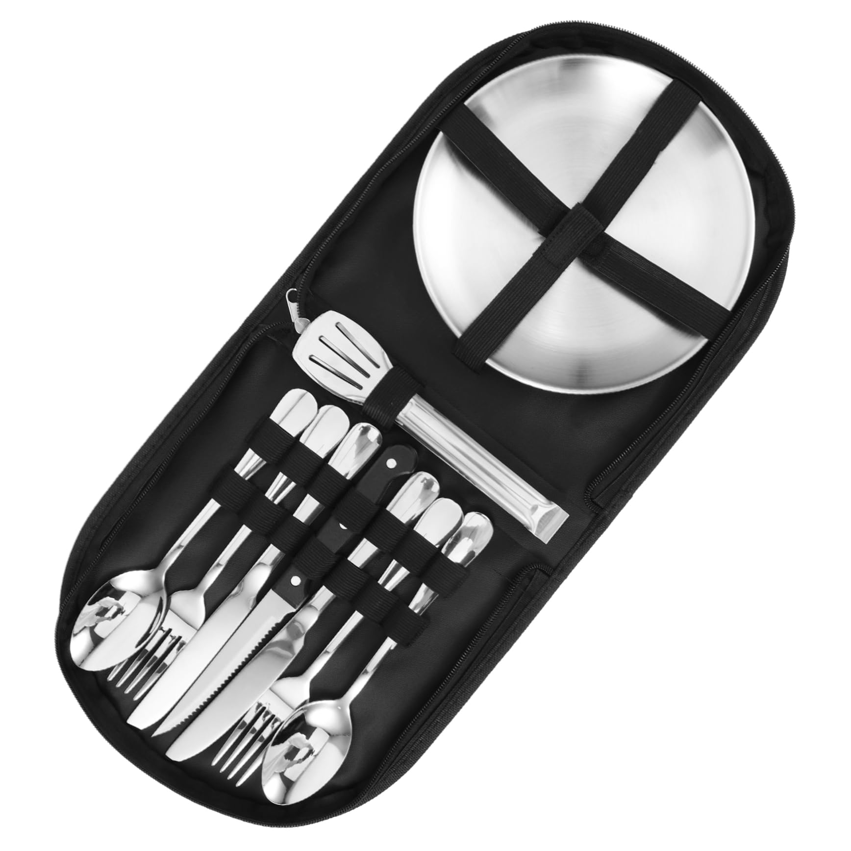 Ensemble de Couverts de Camping Portable en Acier Inoxydable, 1 Set Noir