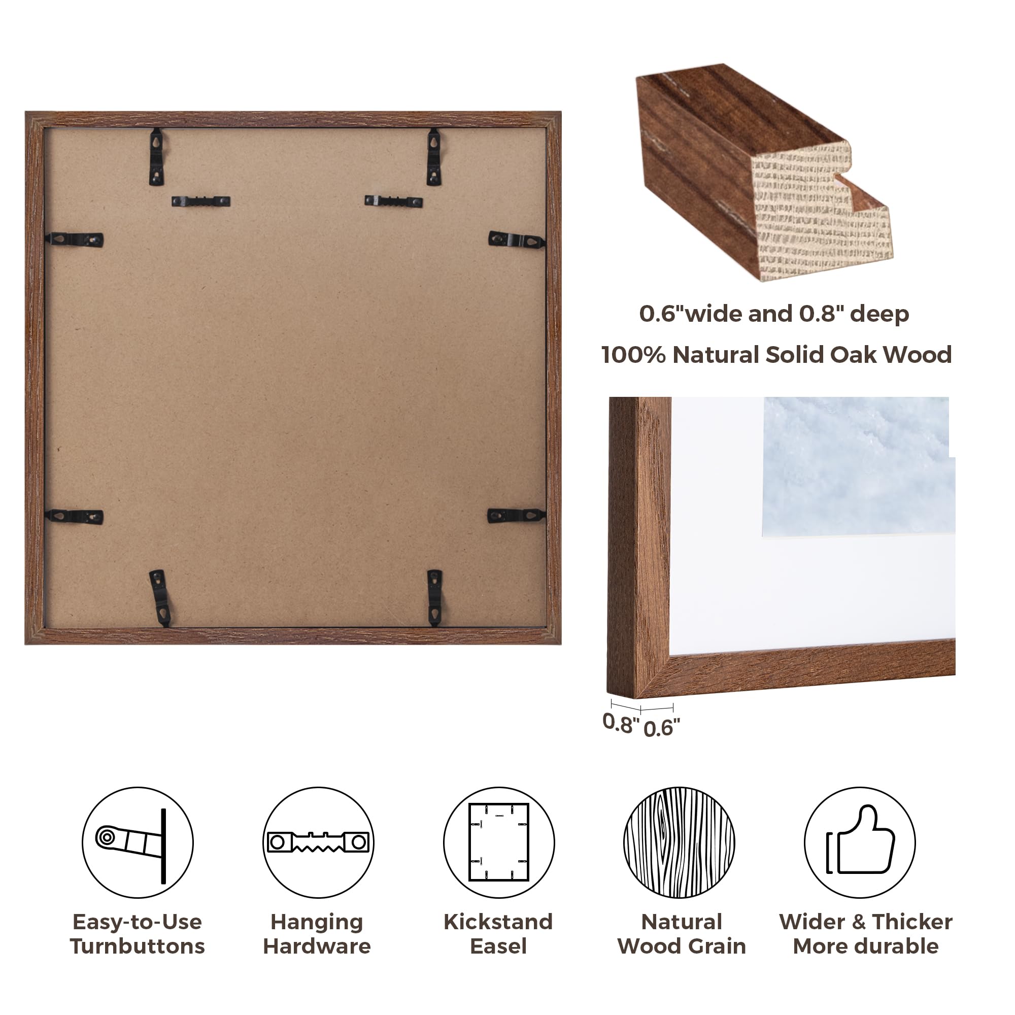 Photo Frame 12×12, Oak Wood 12×12 inch Square Frame, 3 Pack 12×12 Picture Frame with Mount for 8x8 Photo Frames - Image 3
