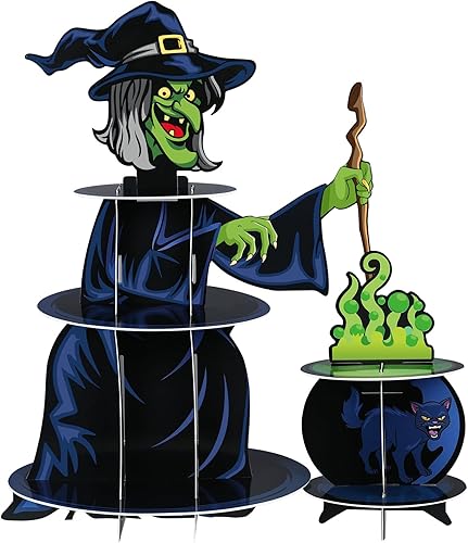 Miniatura 1 de Soporte para magdalenas de Halloween, 3 niveles, soporte de cartón para cupcakes, fiesta de Halloween, calabaza, bruja, torre para Halloween, dulce