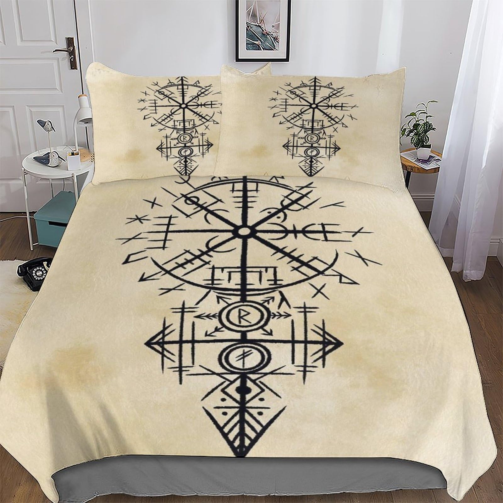 PAZZK Viking Duvet Cover Bedding Set Comforter Cover Bedspread Cover with Pillowcase Microfiber Quilt Cover Soft Poly Cotton 2 Piece Set For Boys, Girls And Teenagers Single (135x200cm)