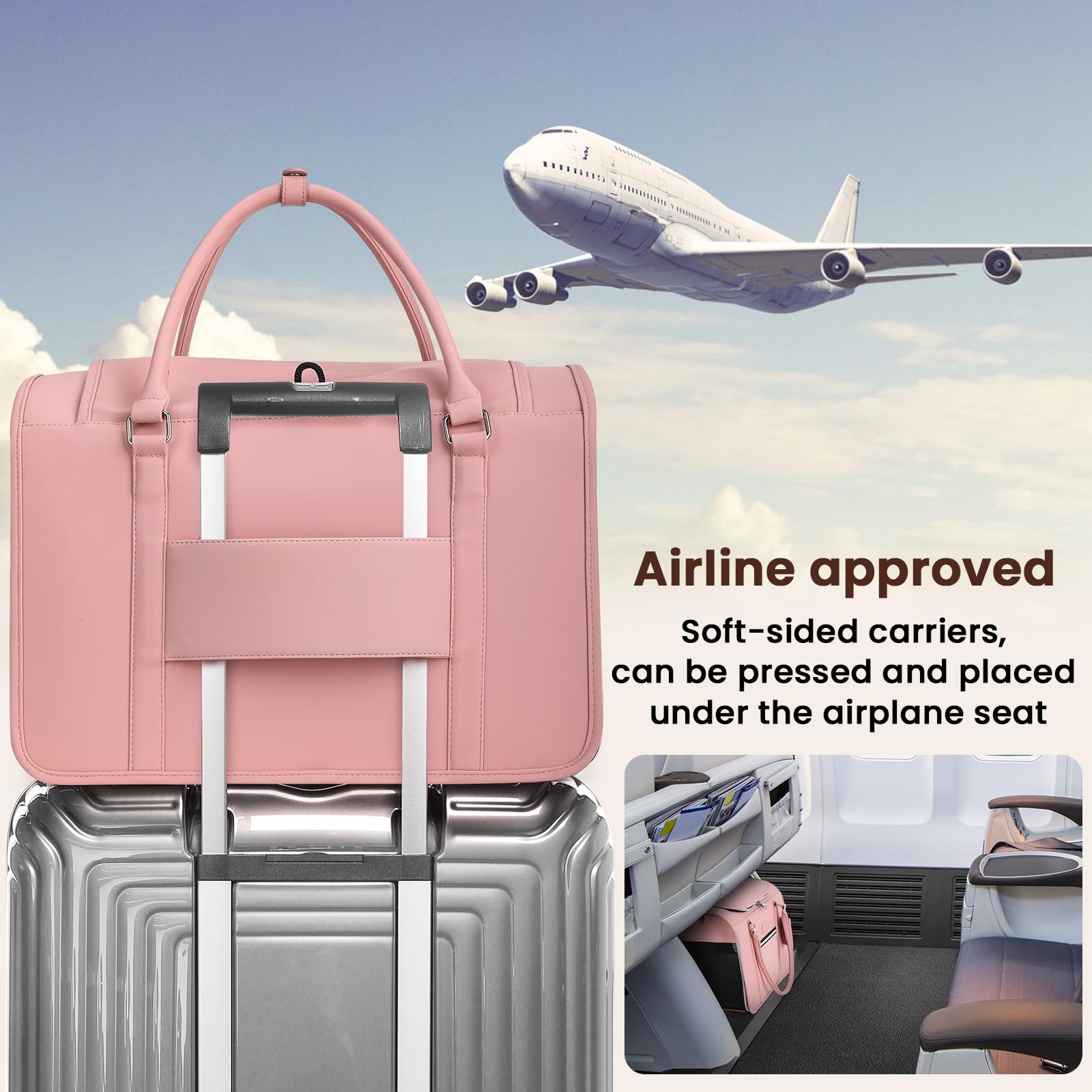 Pecute Transportin Gato, Bolso de Transporte de Gatos de Moda < 6 kg, Tela PU y Hardware con Cuerda de Seguridad Incorporada, Plegable y Portátil para Viajar