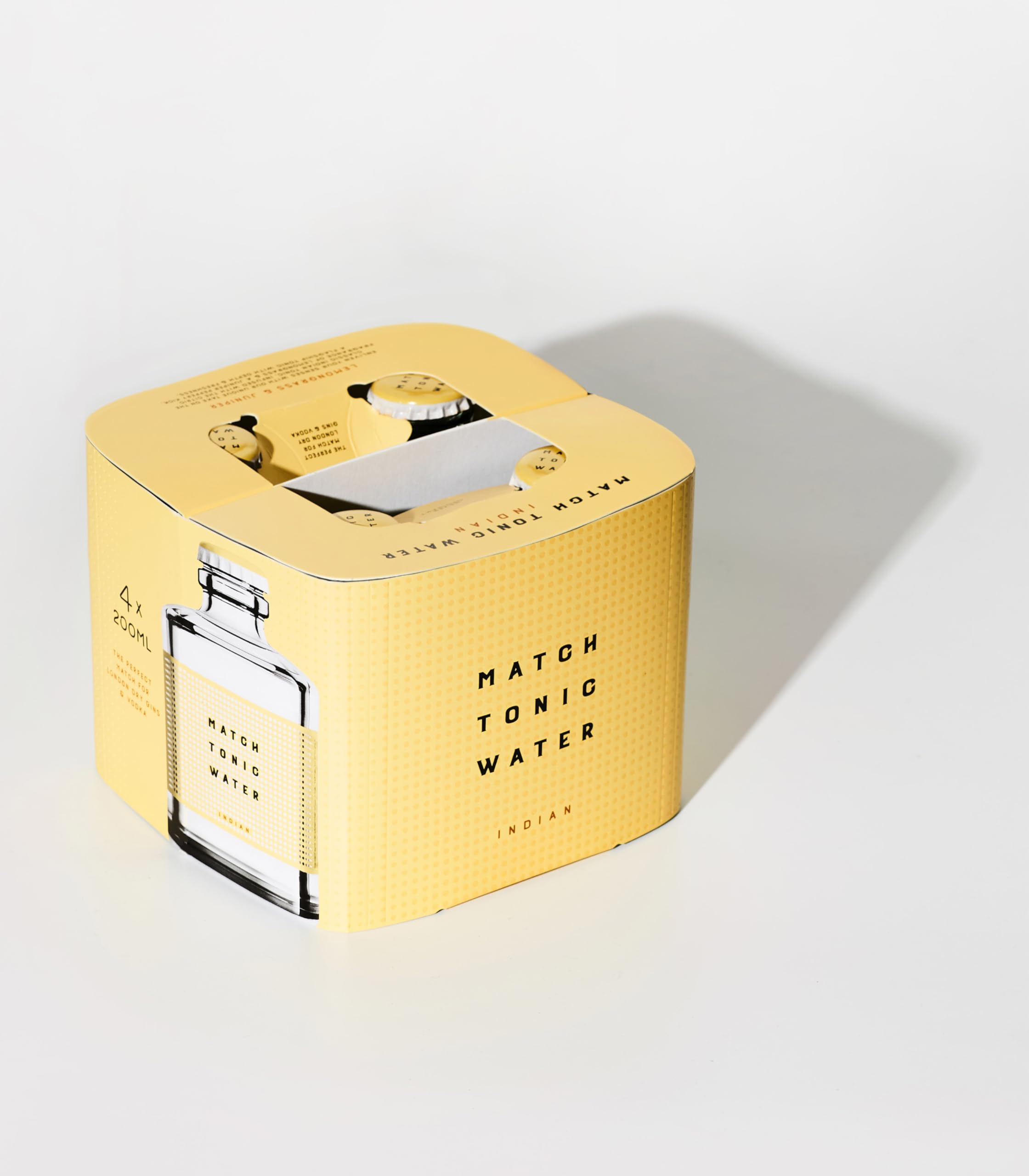 Match Tonic Indian, Acqua Tonica, 4 bottiglie da 200ml, per Gin Tonic London Dry Premium, Note Secche con Aromi di Citronella, Limone e Pompelmo, Basso Contenuto di Zucchero, Materiale 100% Riciclato