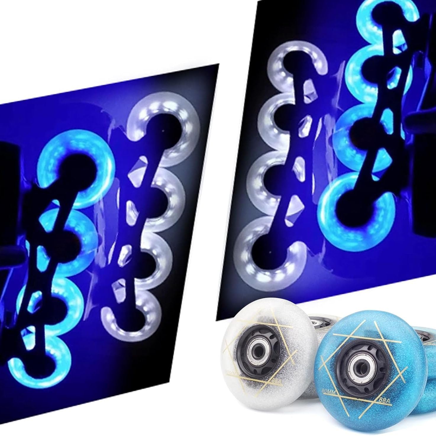 Roues de Rechange pour Patins à Roues alignées 72/76/80 mm, Roues Lumineuses 88A avec roulements ABEC-9, Lot de 8, Bleu, 76 mm