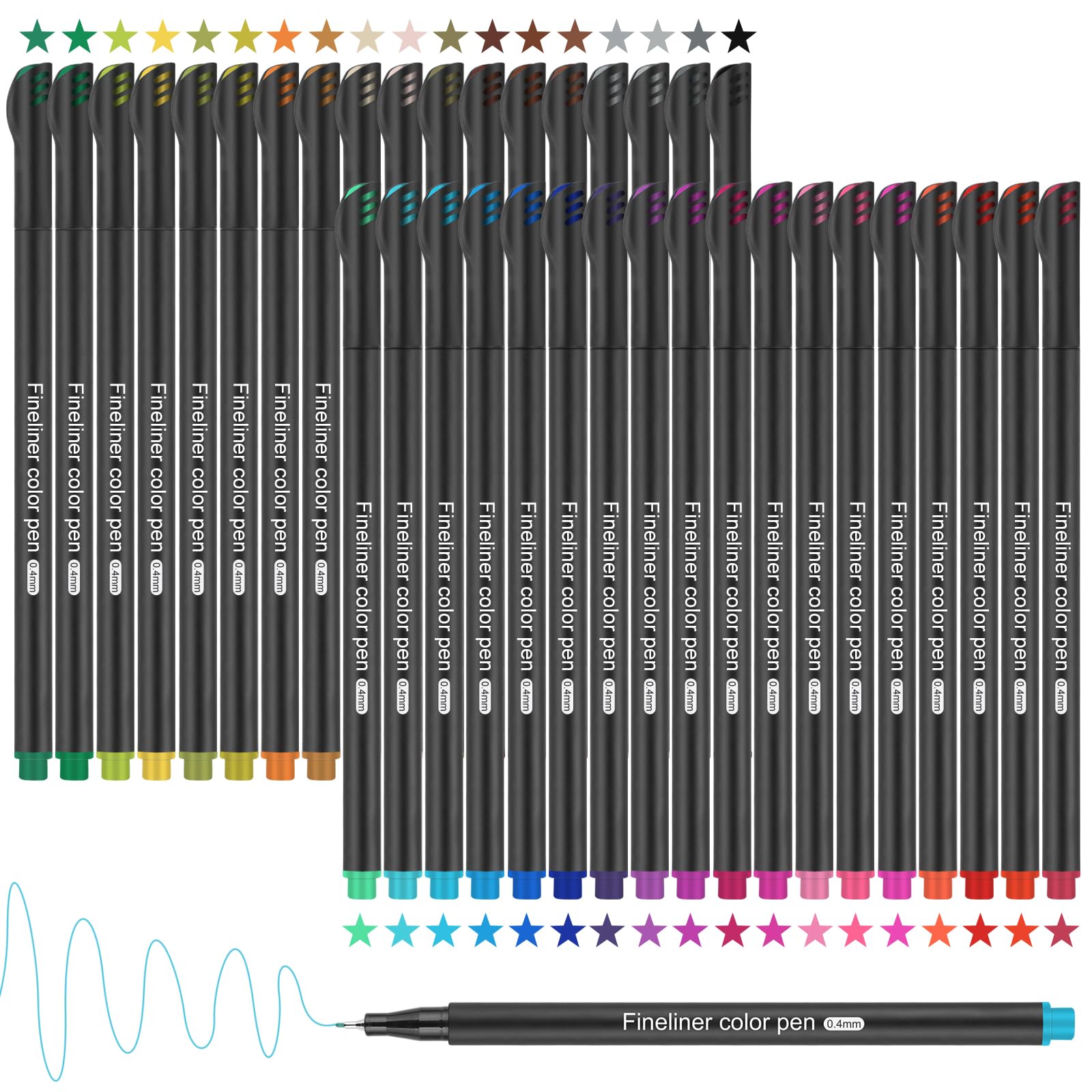 Dacono Fineliner Pens Set, 36 Colour Fine Tip Point Pens - 0.4mm Drawing Pen, No Bleed Fine Line Pen Perfect for Sketching, Drawing, and Writing - Ideal for Artists, Students, and Journaling