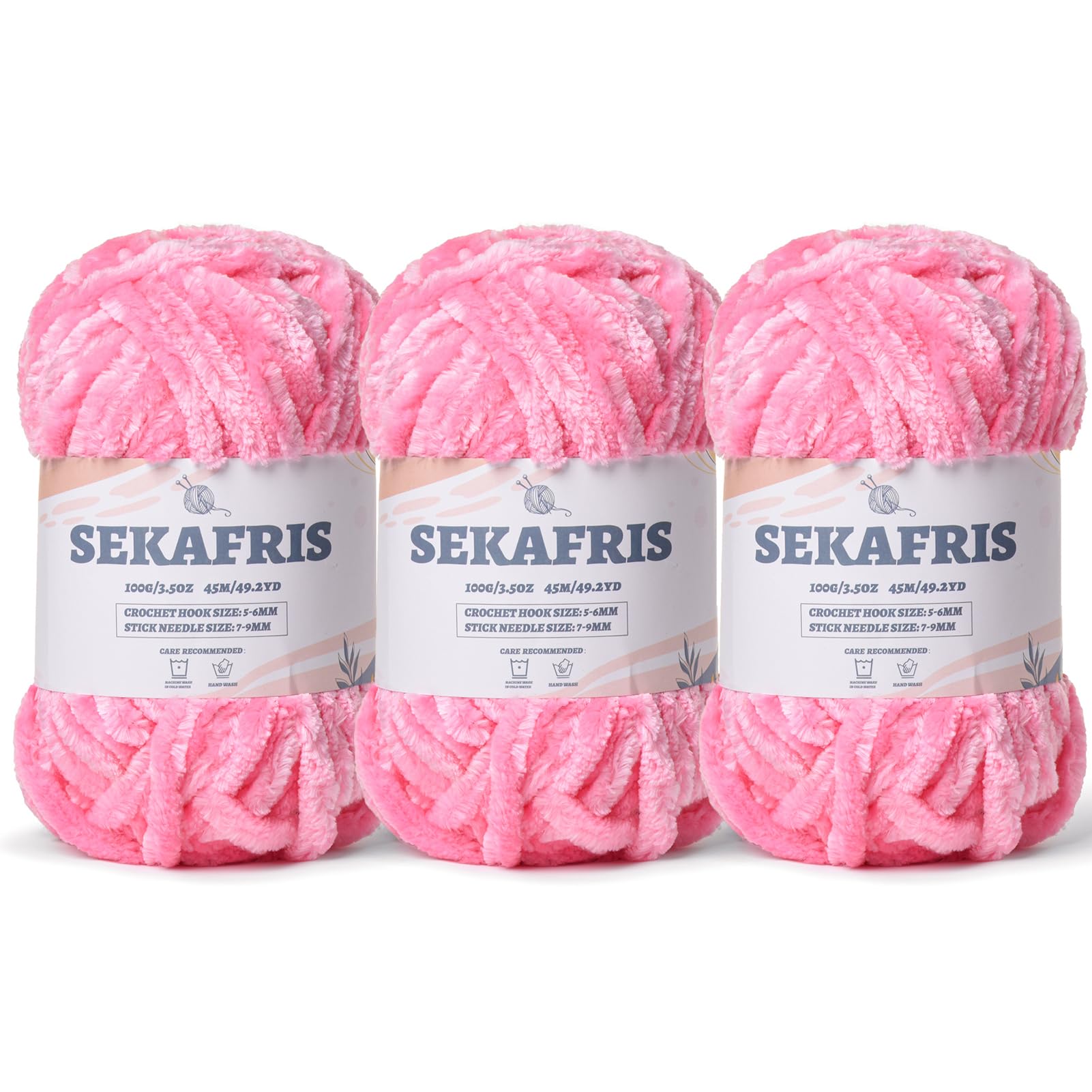 Chenille Velvet Soft Yarn Pink 3 Pack