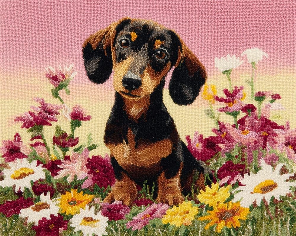 Kitquiver Latch Hook Kits for Adults Rug Dachshund and Glory Flowers DIY Crochet Yarn Embroidery Handmade Needlework with Printed Canvas for Home Decoration 15X20In