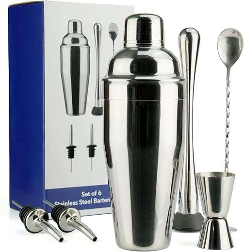 Arora Barware Set – 6pc – Stainless Steel – Professional Bar Tools for Drink Mixing