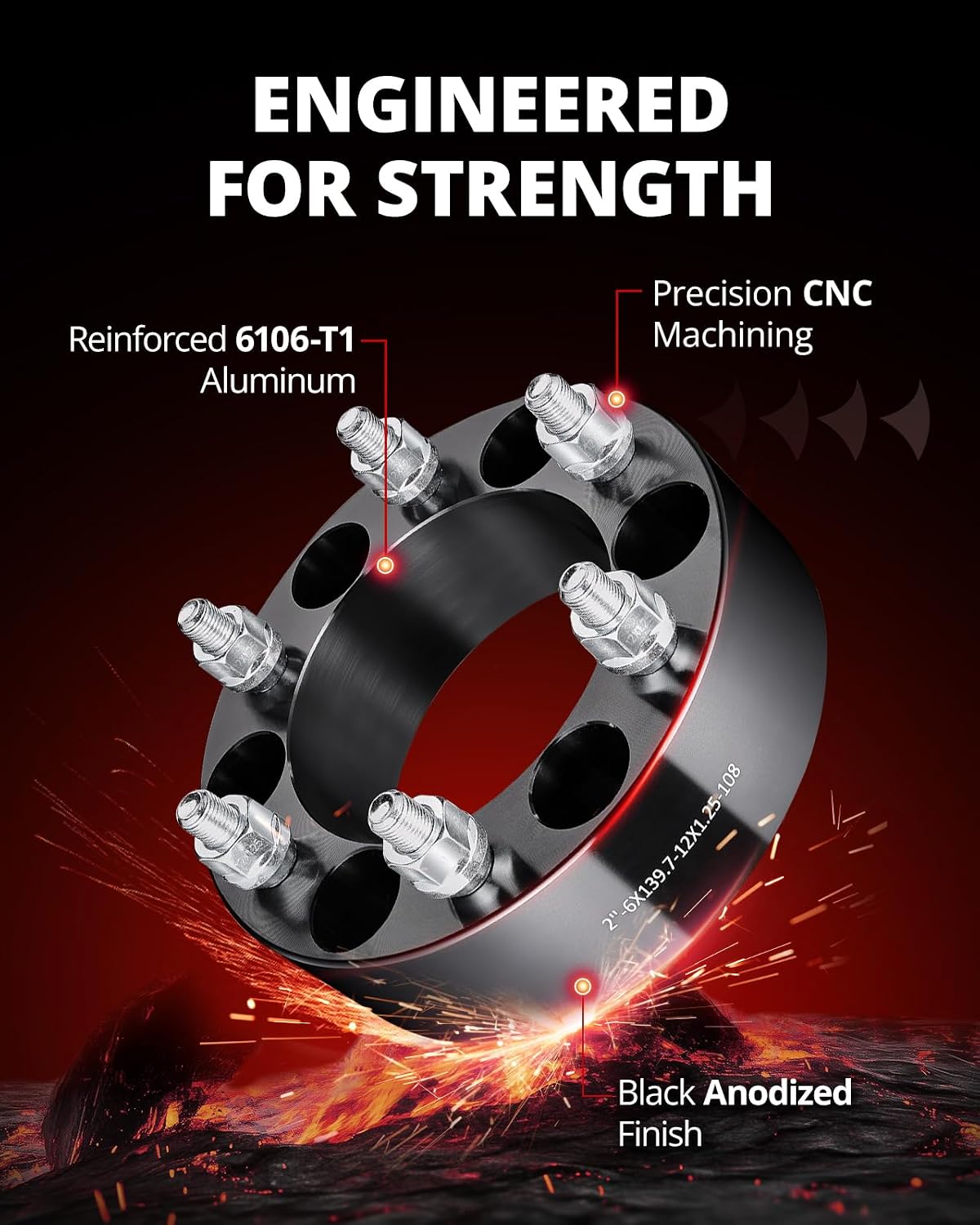 EVIL ENERGY 6x4.5 Wheel Spacers 2 inch Compatible with Nissan Frontier 2005-2022, 6x114.3 mm Hubcentric with Lip 6 Lugs 66.1 mm Hub Bore M12x1.25 Studs Black