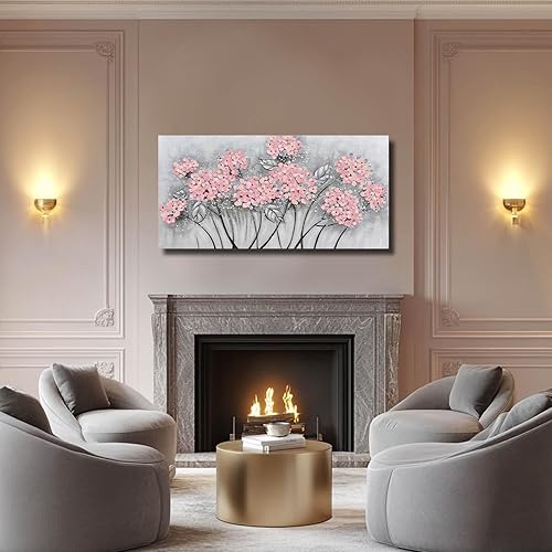 Miniatura 5 de SOUGUAN Decoración de pared de flores, decoración de sala de estar, obras de arte modernas rosas, pinturas botánicas pintadas a mano para