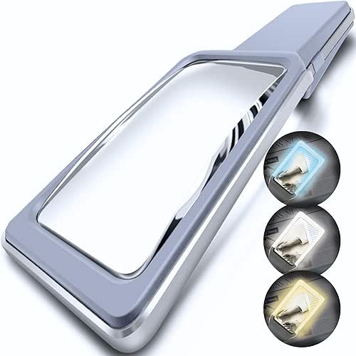 MAGNIPROS Patented 6X Large Magnifying Glass with 3 Color Light